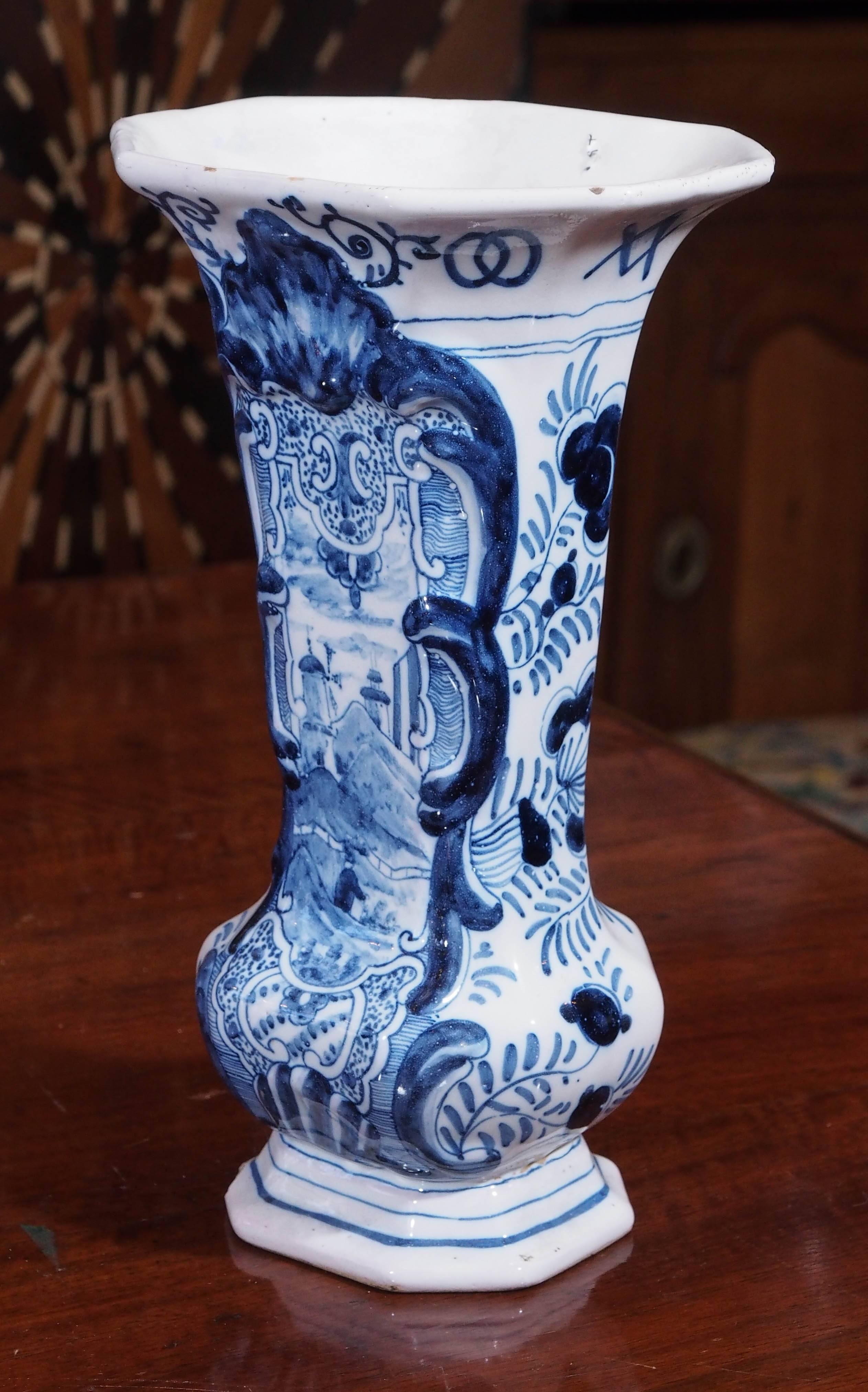 Pair of 19th Century Delft Trumpet Form Vases For Sale 1