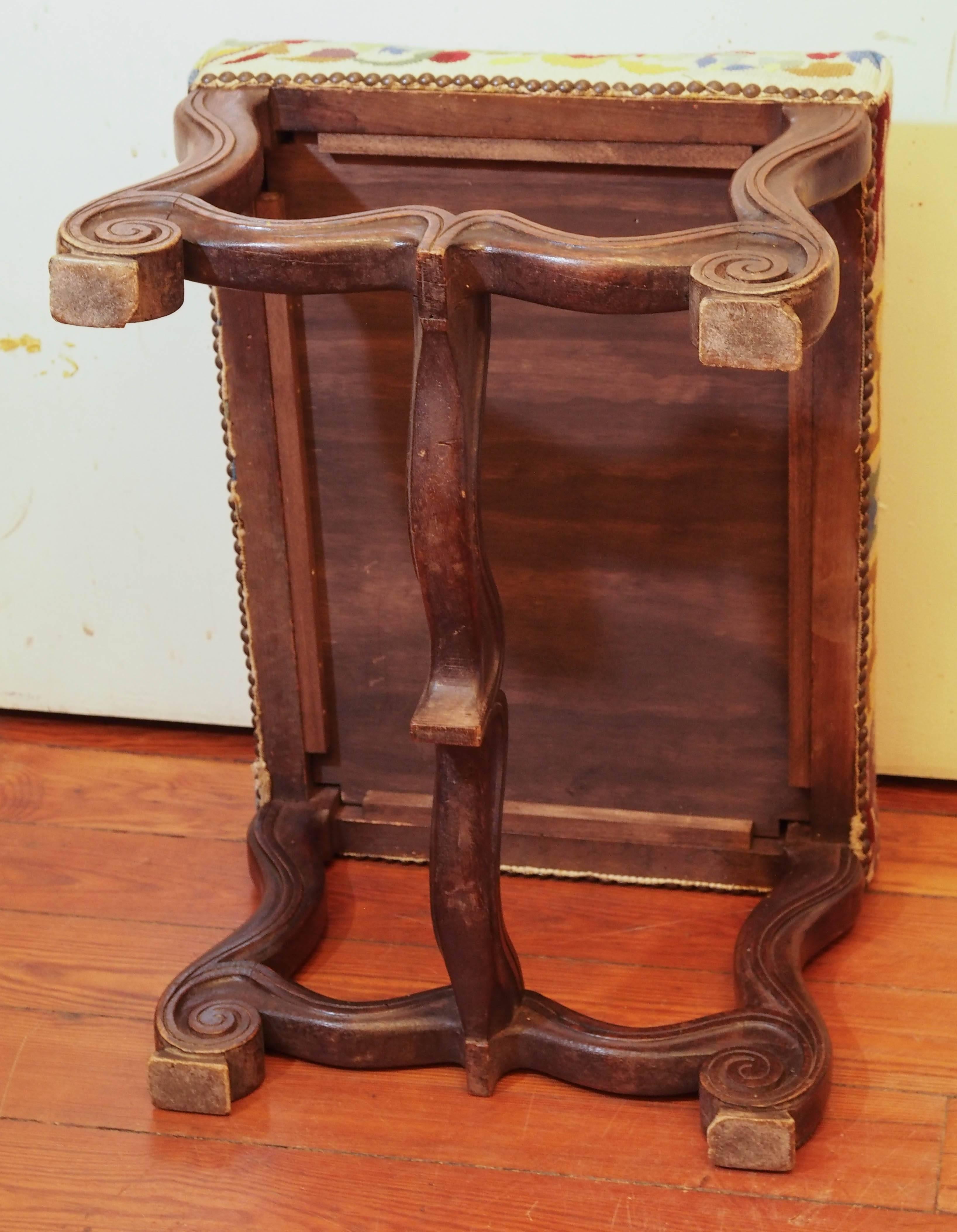 19th Century French Walnut Stool with Needlepoint Cover