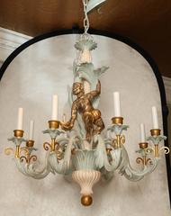 Italian Foliate Chandelier Carved with Whimsical Monkey