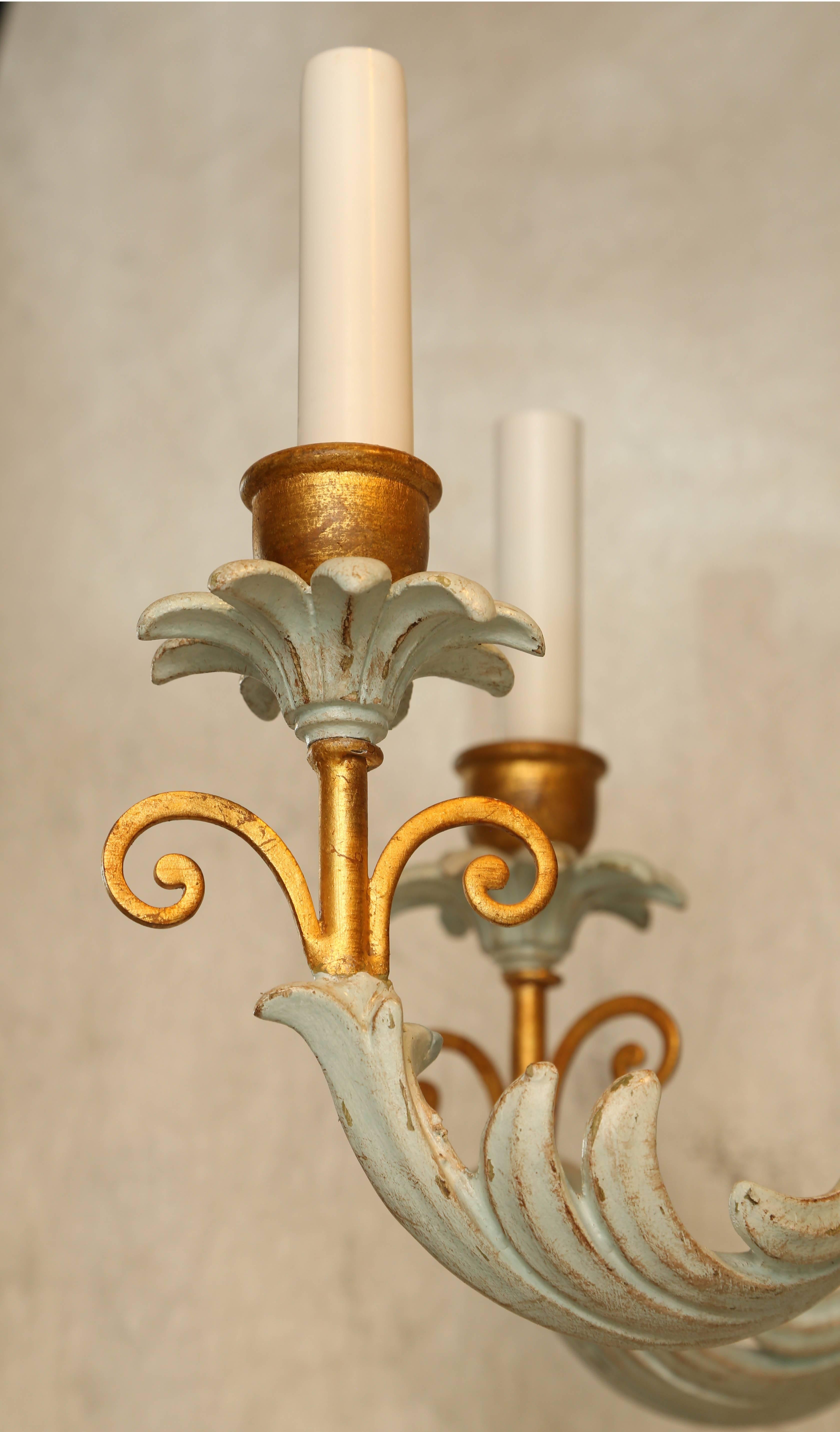 Gilt Italian Foliate Chandelier Carved with Whimsical Monkey