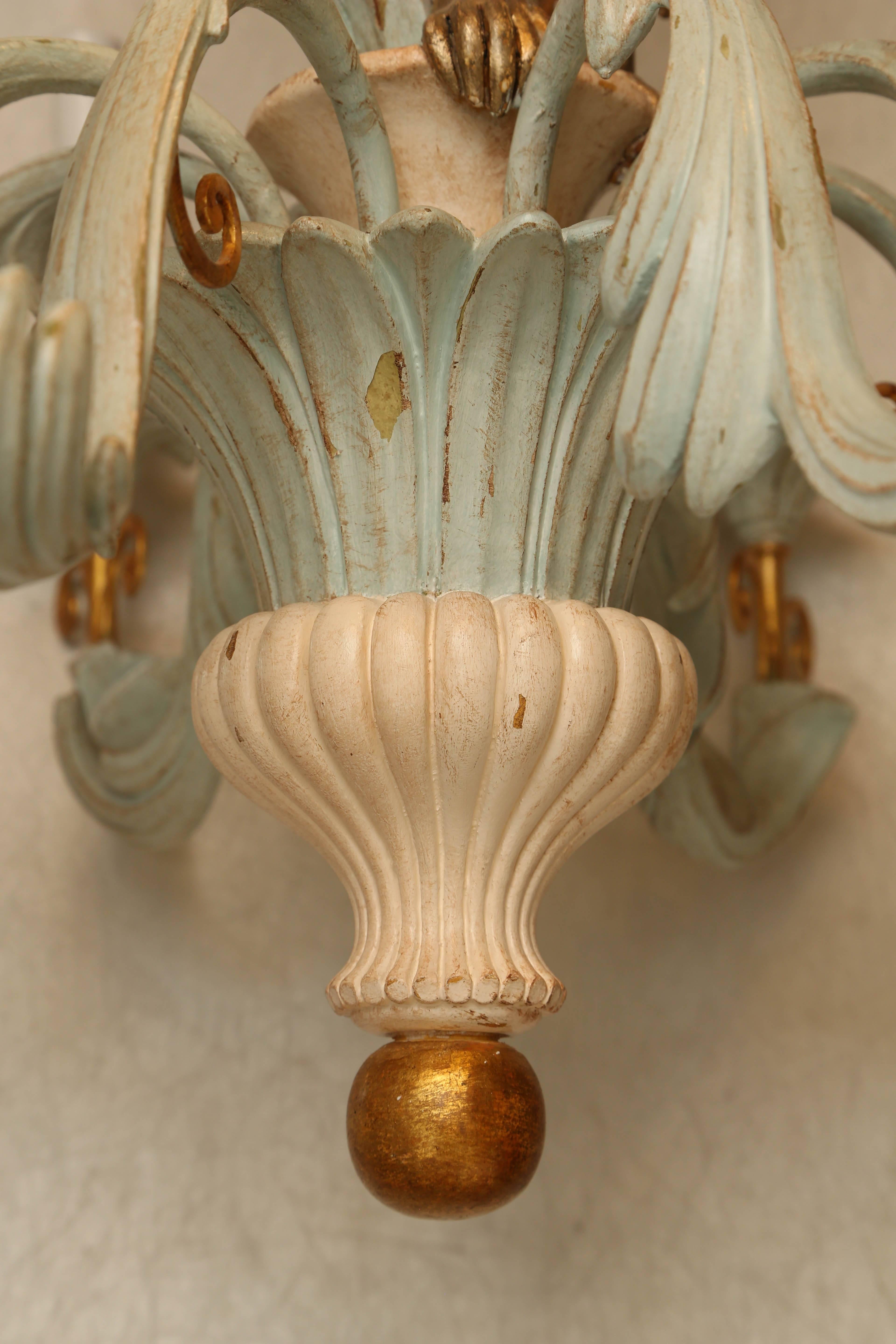 Italian Foliate Chandelier Carved with Whimsical Monkey In Excellent Condition In West Palm Beach, FL