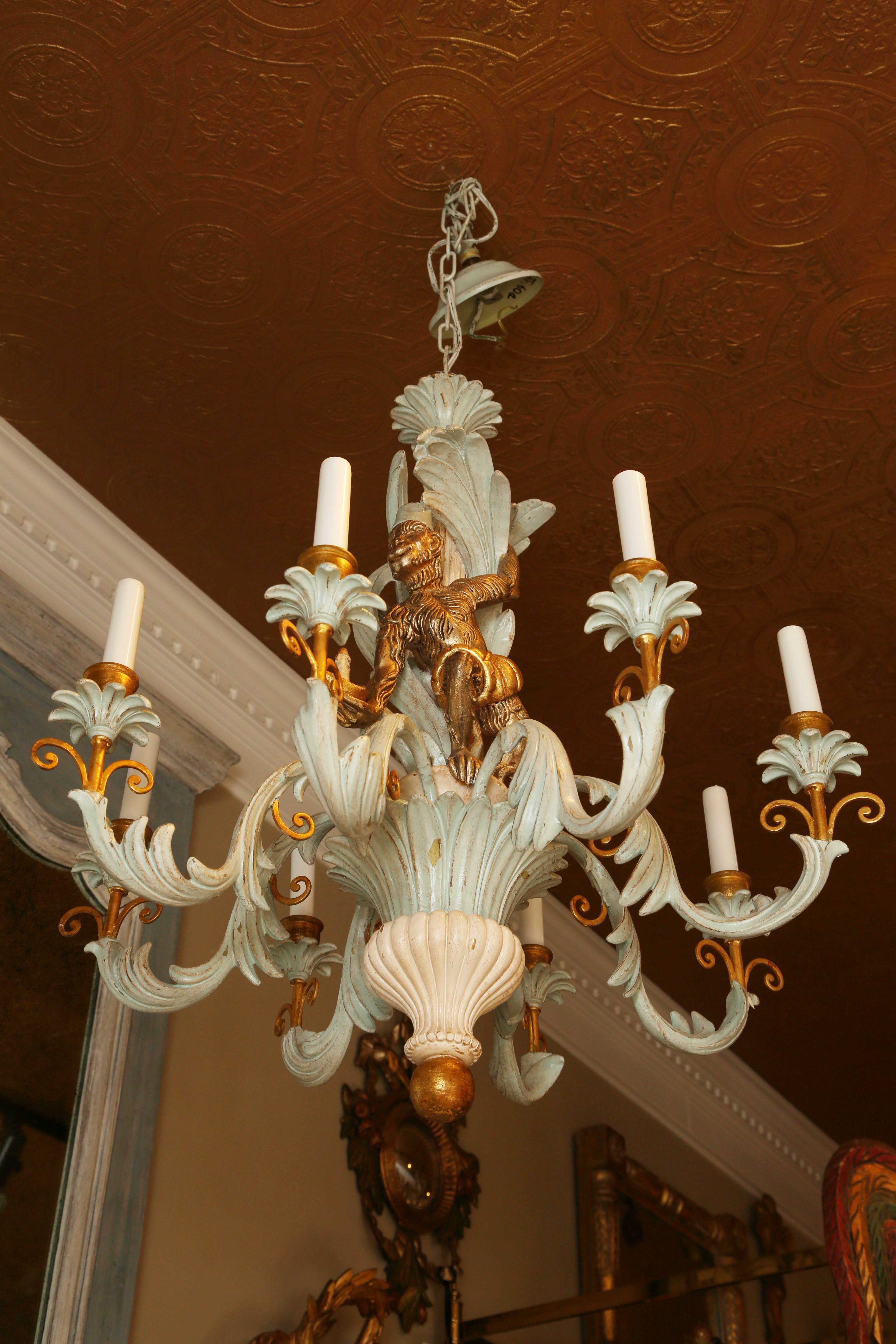 Italian Foliate Chandelier Carved with Whimsical Monkey 1