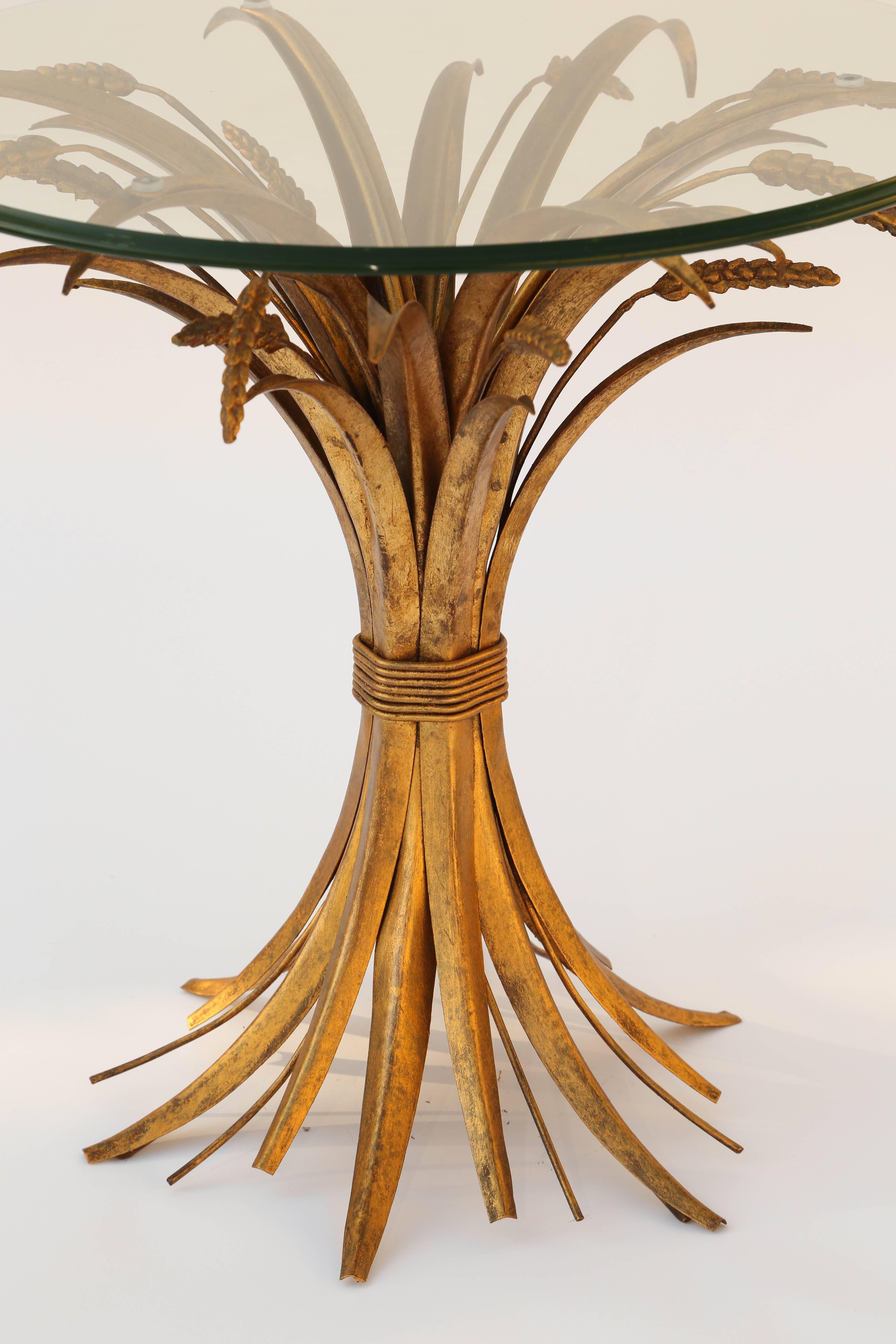 French Gilded Iron Bundle of Wheat Accent Table