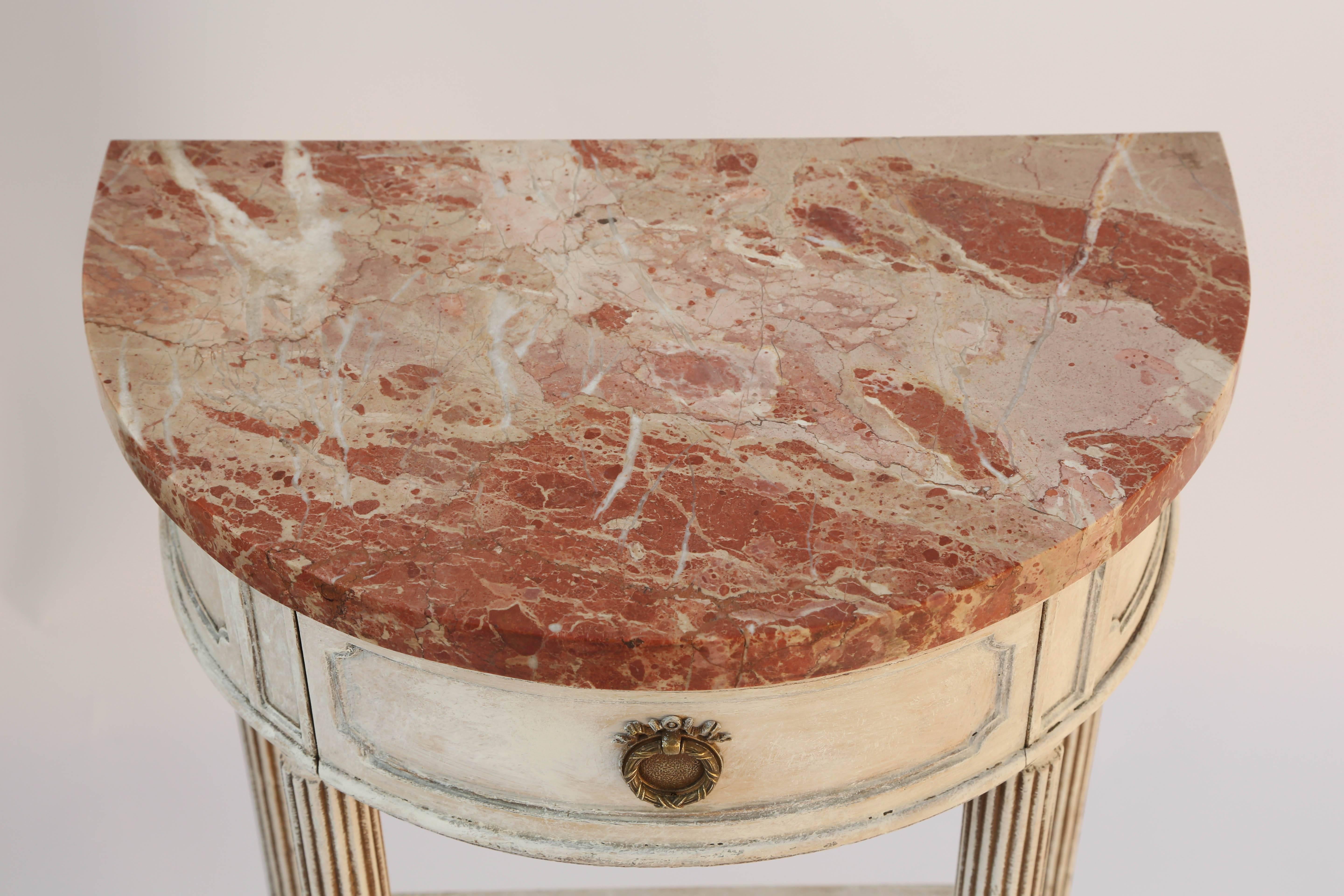 French Petite Demilune Console with Marble Top, circa 1920s