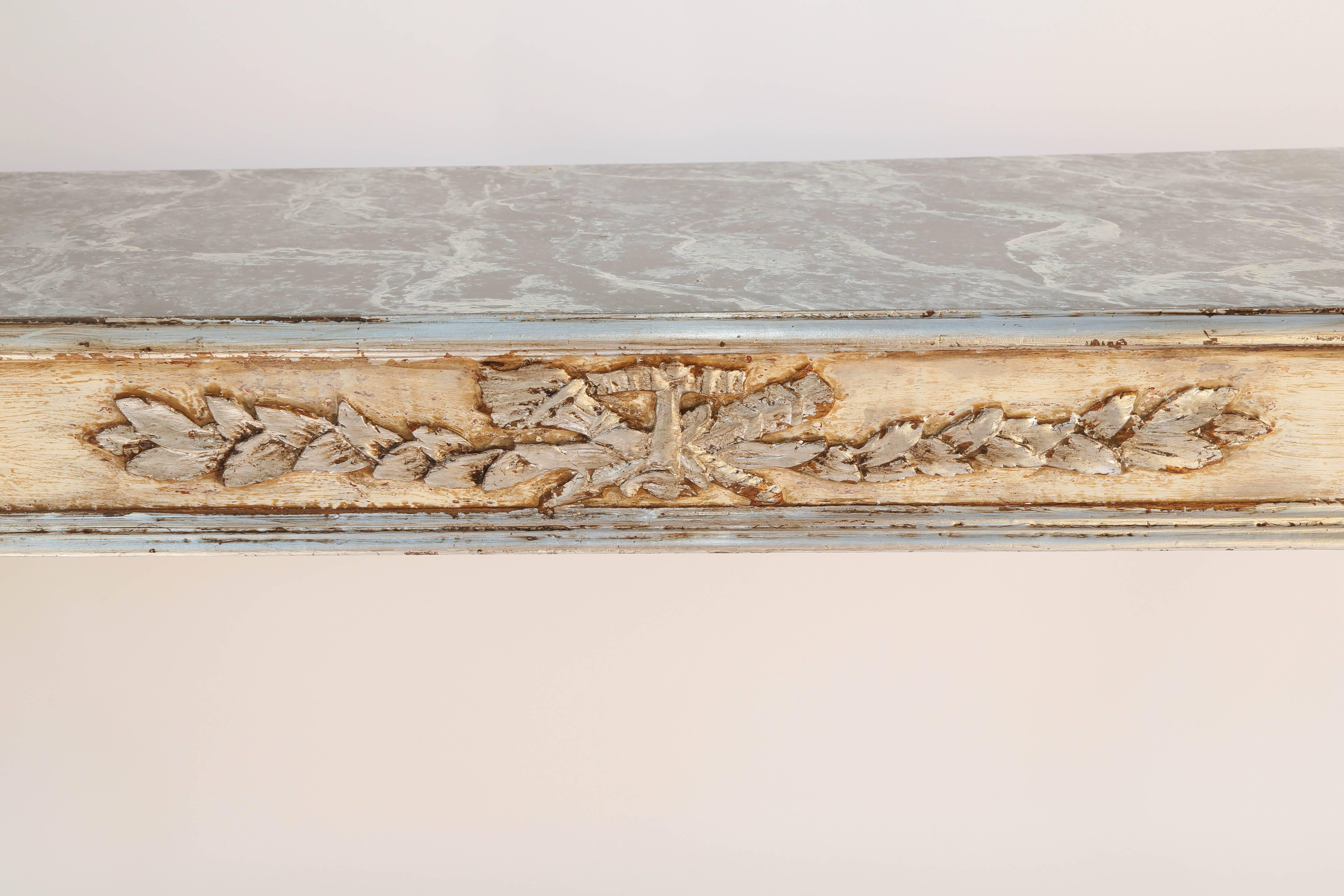 Italian Painted and Parcel Gilt Louis XVI Console with Faux Marble Top 1