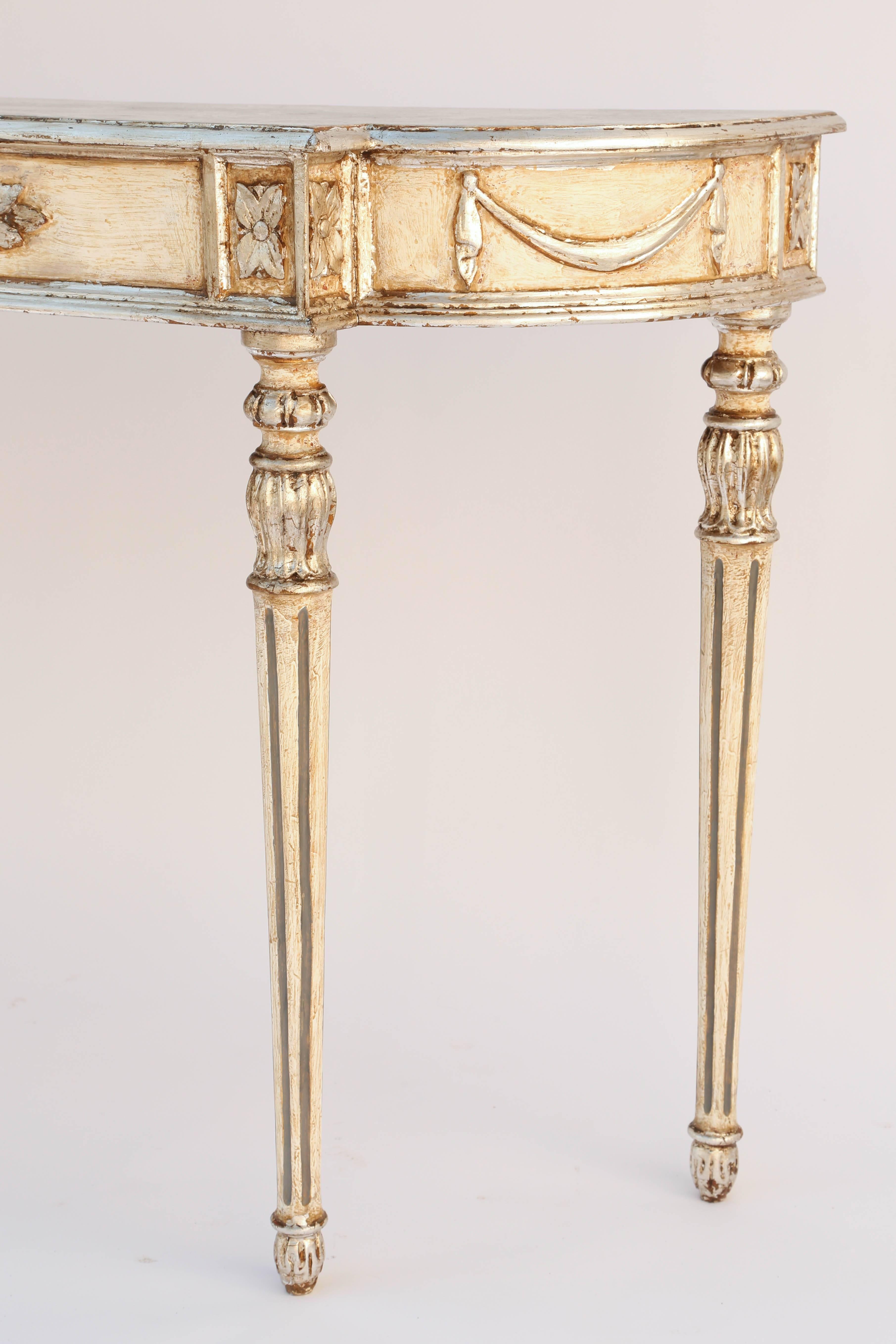 Italian Painted and Parcel Gilt Louis XVI Console with Faux Marble Top 2