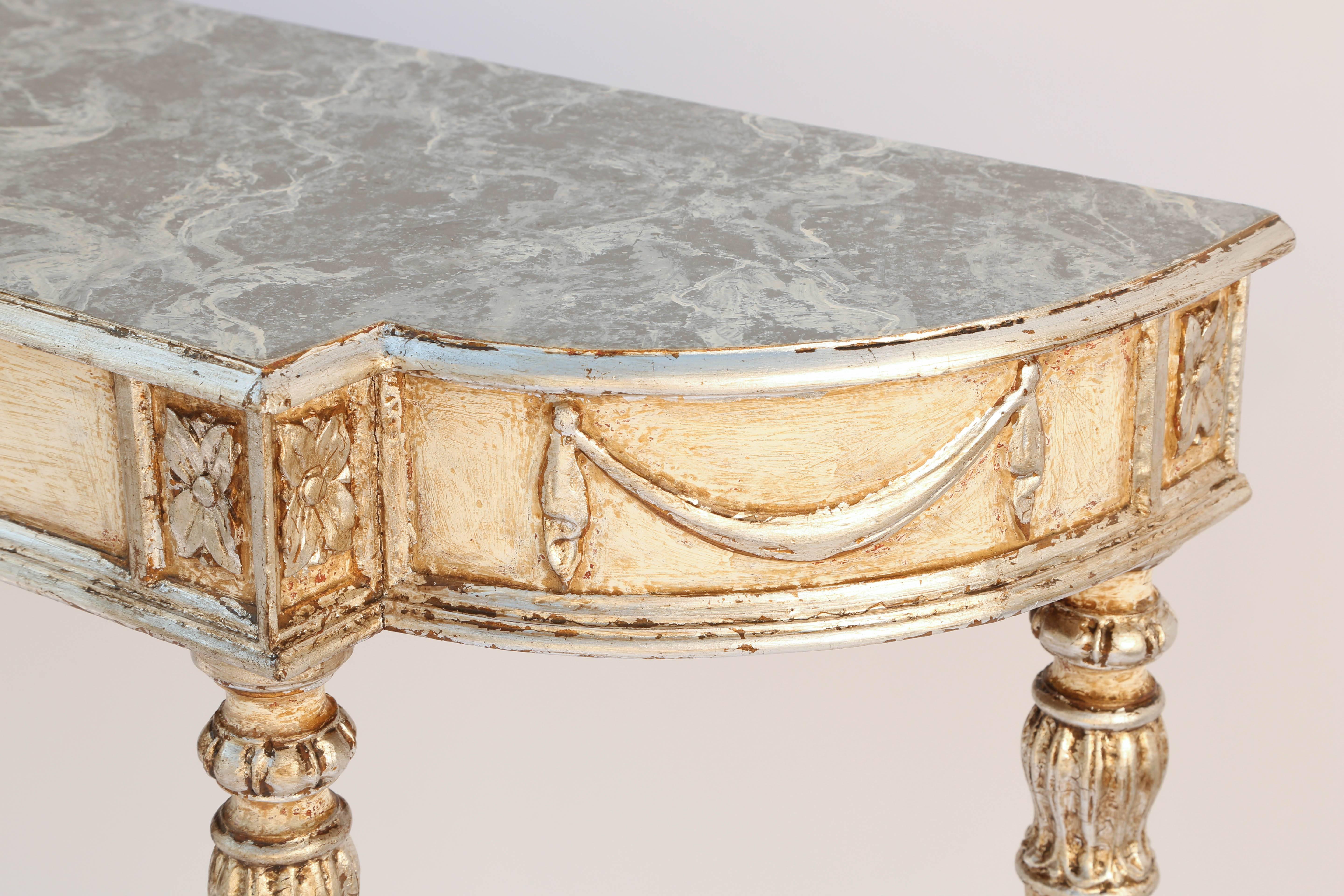 Italian Painted and Parcel Gilt Louis XVI Console with Faux Marble Top 3