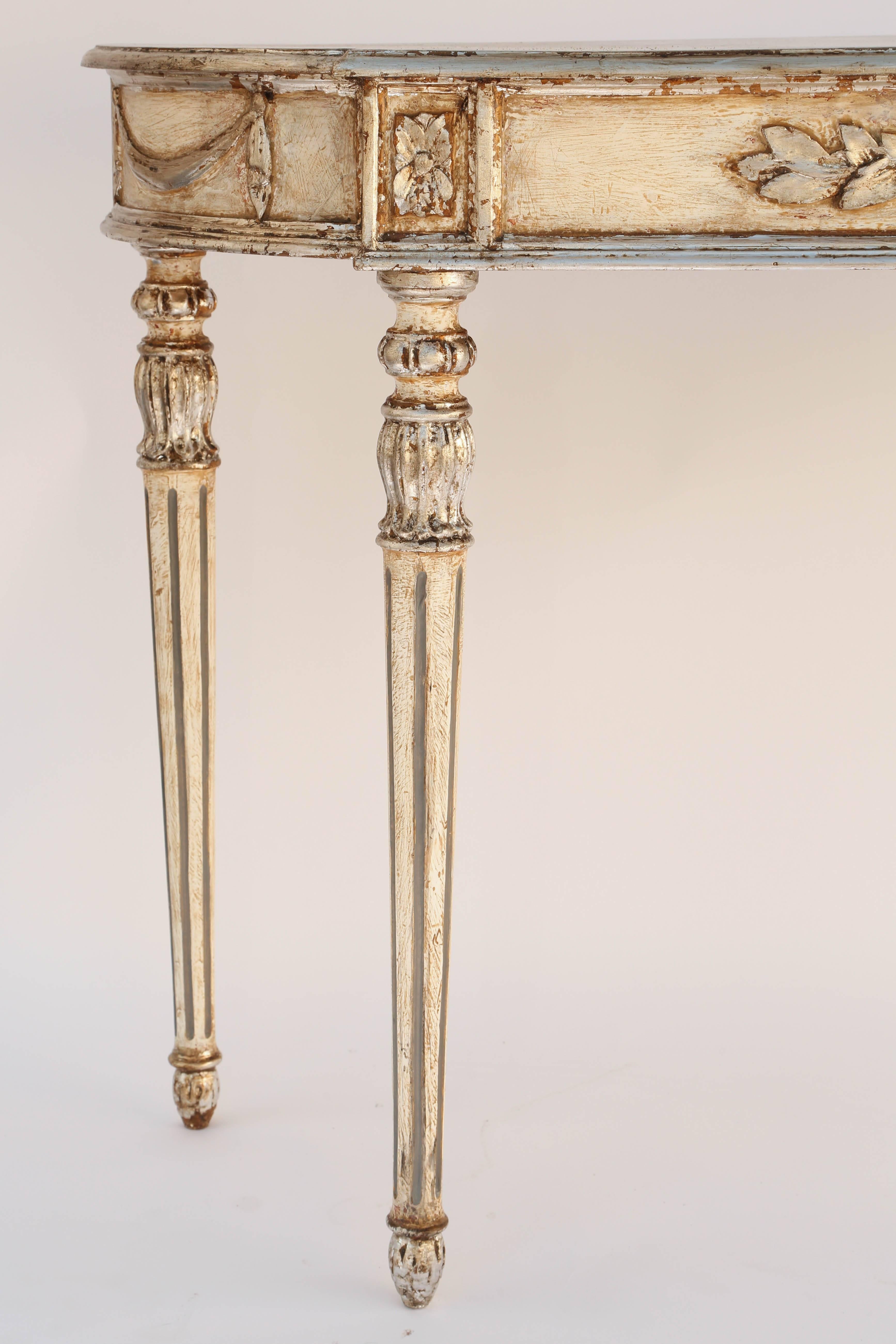 Italian Painted and Parcel Gilt Louis XVI Console with Faux Marble Top 4