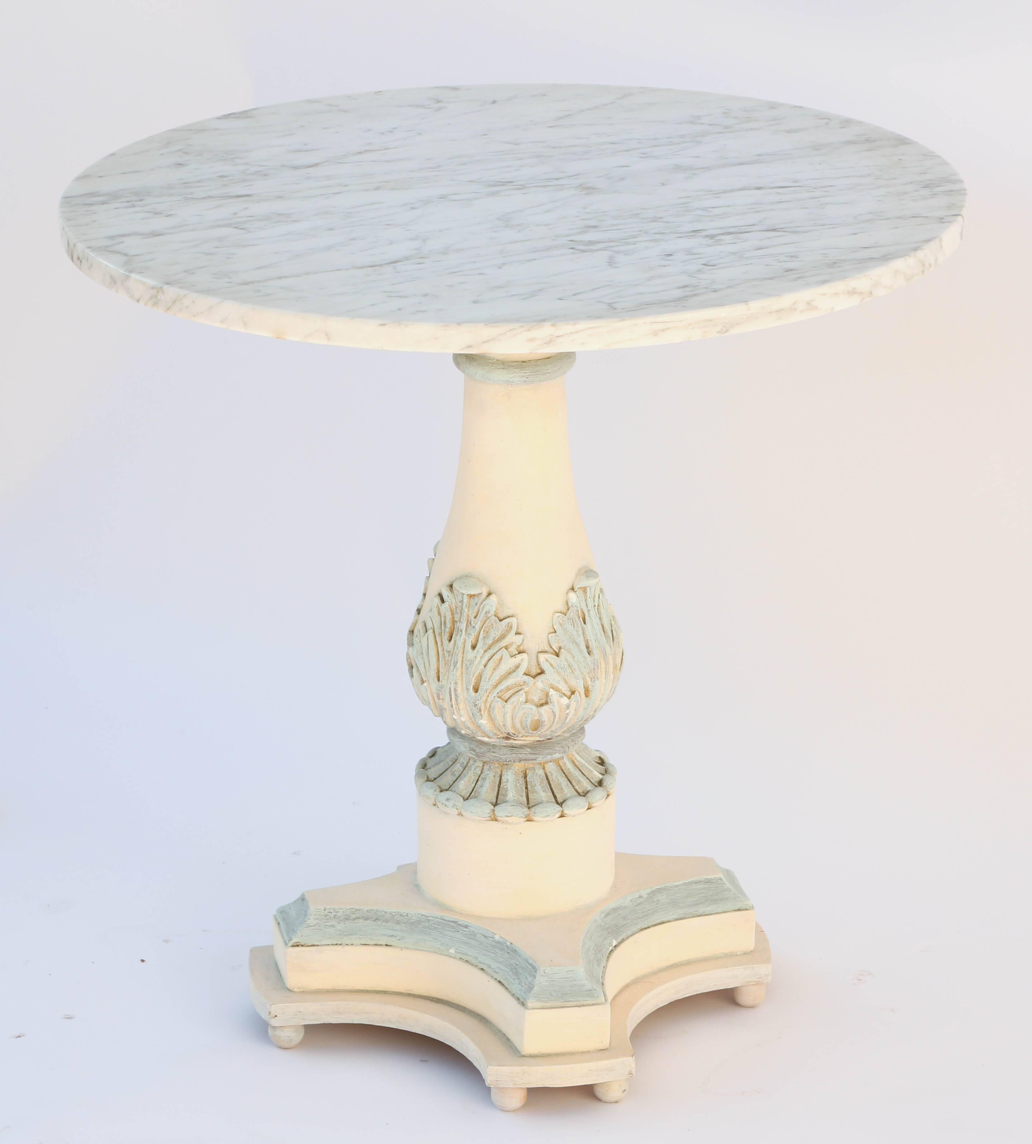 Painted Italian Pedestal Side Table with Carrara Top