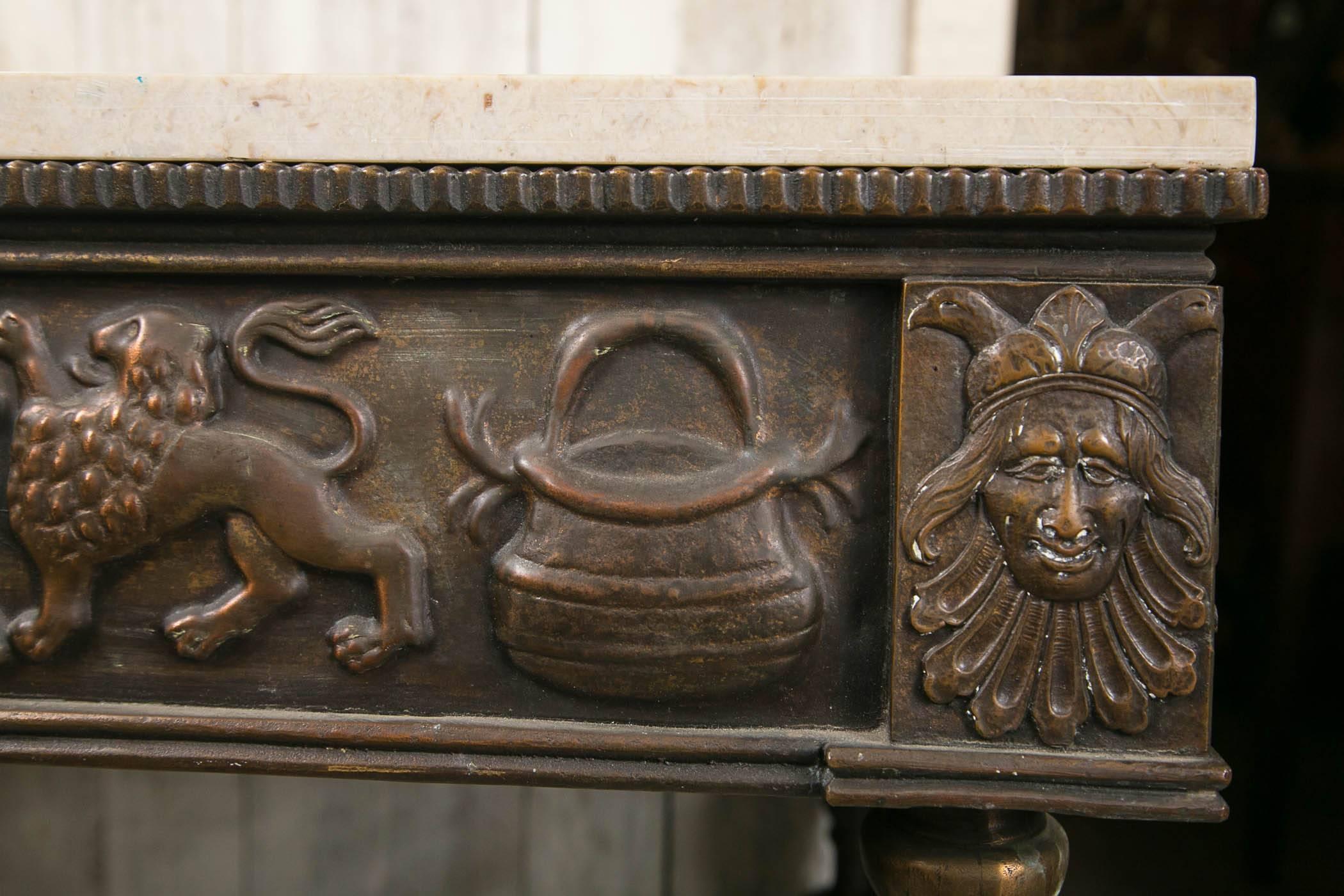 Fantastic Bronze and Iron Center Table with Marble Top In Excellent Condition For Sale In Woodbury, CT