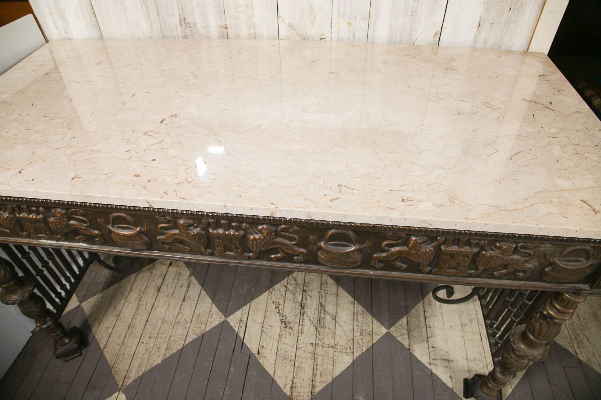 Fantastic Bronze and Iron Center Table with Marble Top For Sale 2