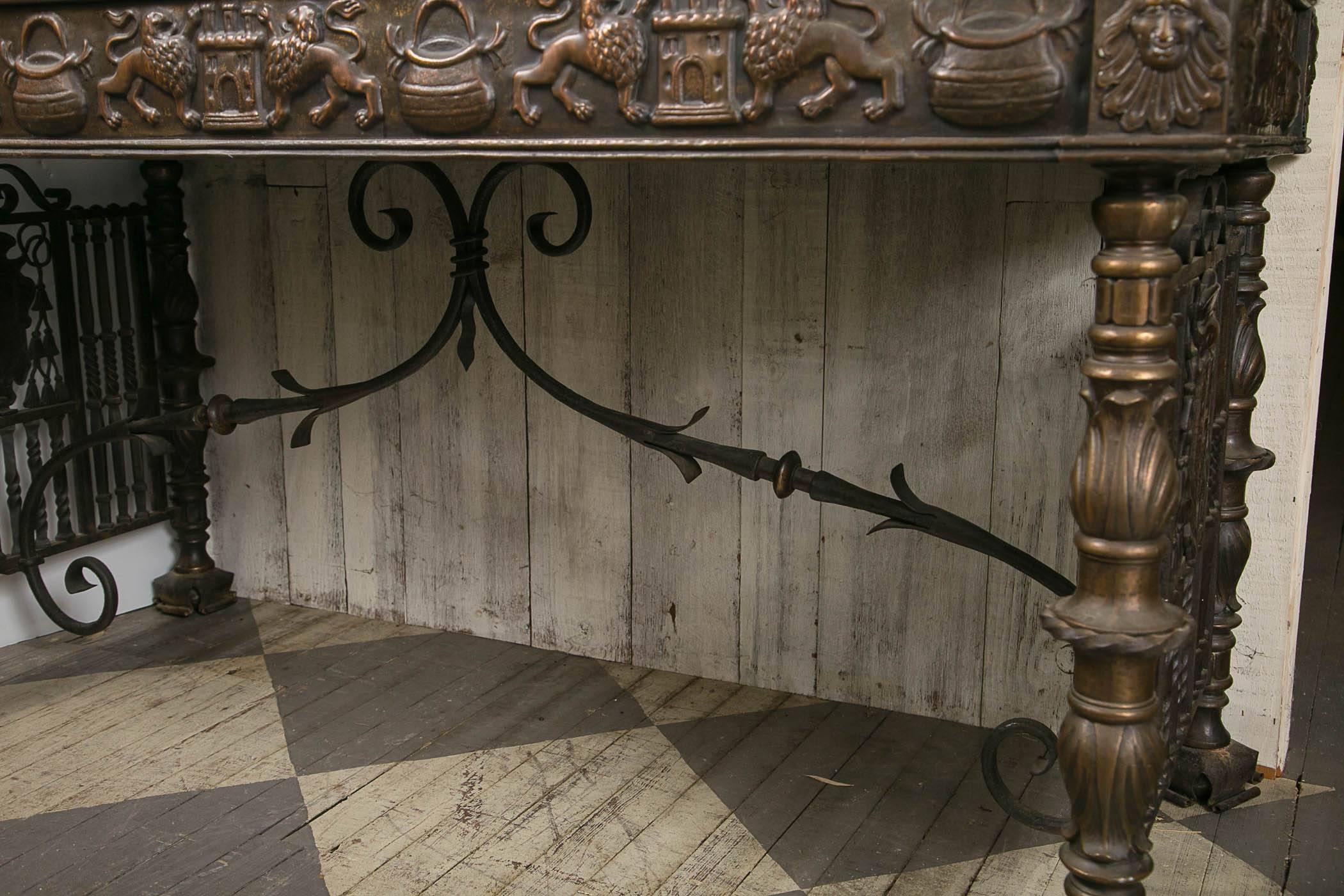 Fantastic Bronze and Iron Center Table with Marble Top For Sale 6