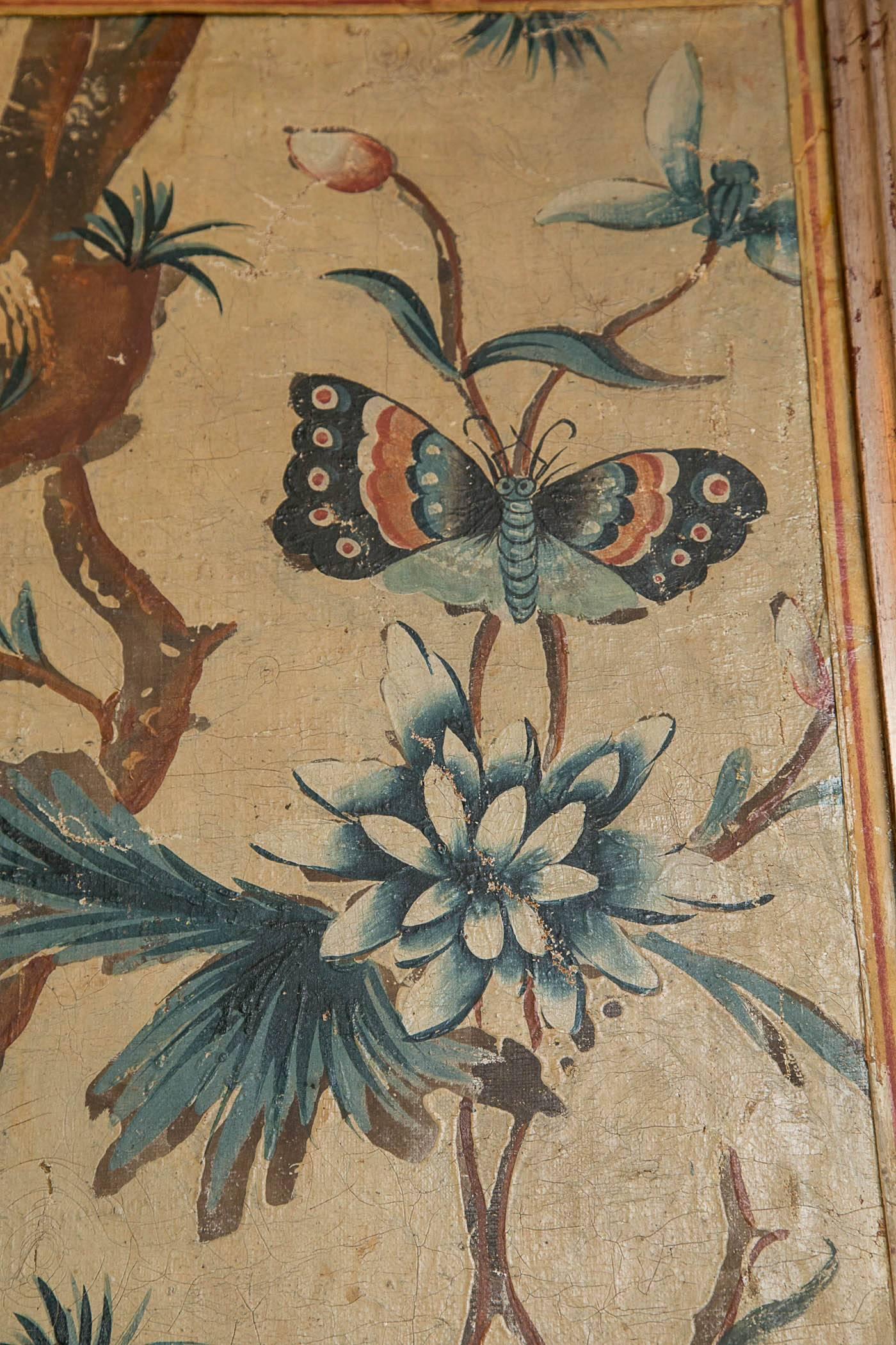 Hand-Painted Set of Four 18th Century Chinoiserie Paintings on Canvas For Sale