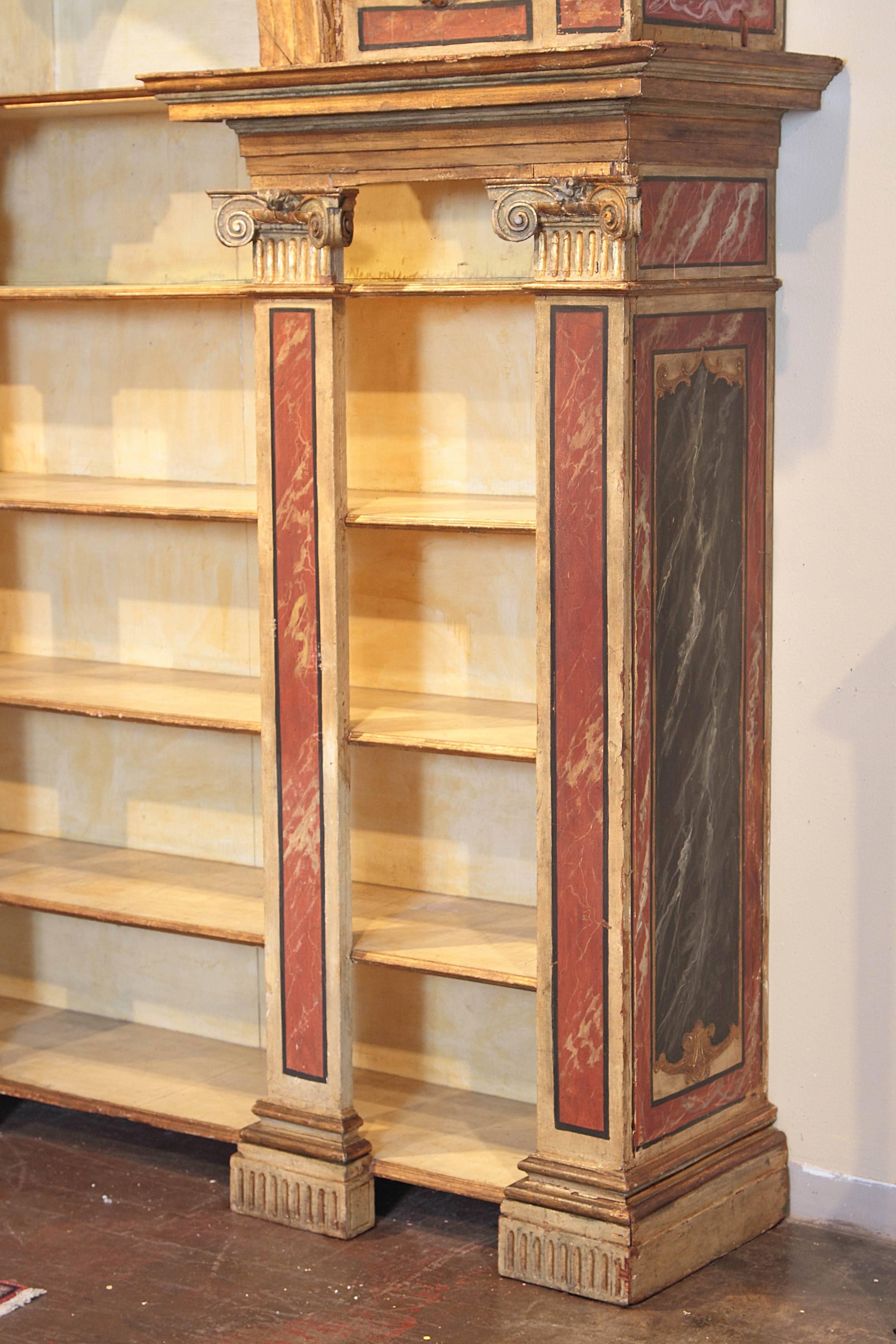 Early 19th Century Italian Neoclassical Bookcase with Faux Marble Painted Finish 1