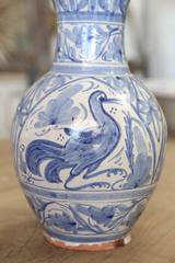 Spanish Ceramic Blue and White Vase, Signed by Domingo Punter