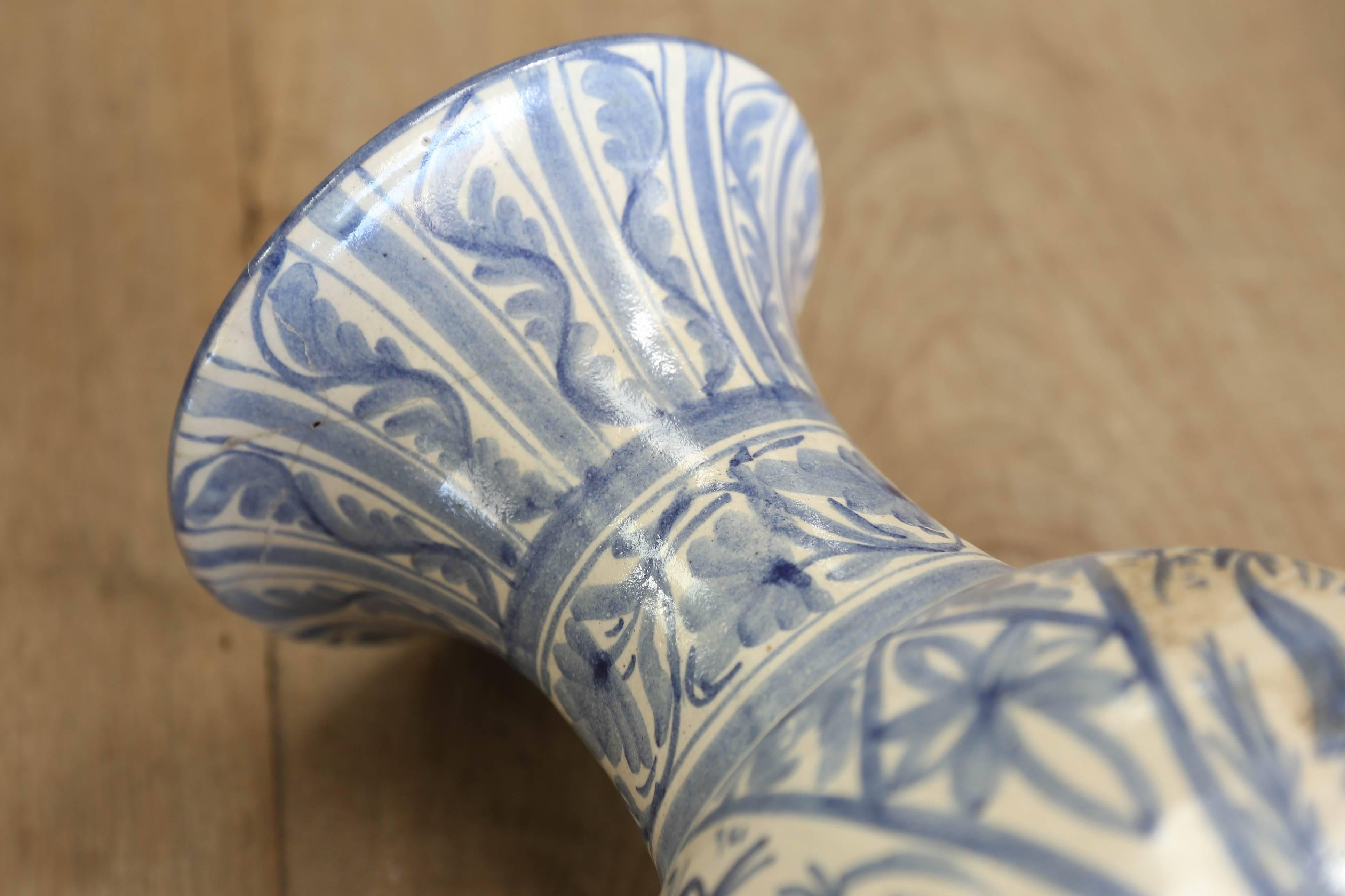 Spanish Ceramic Blue and White Vase, Signed by Domingo Punter In Good Condition In Houston, TX