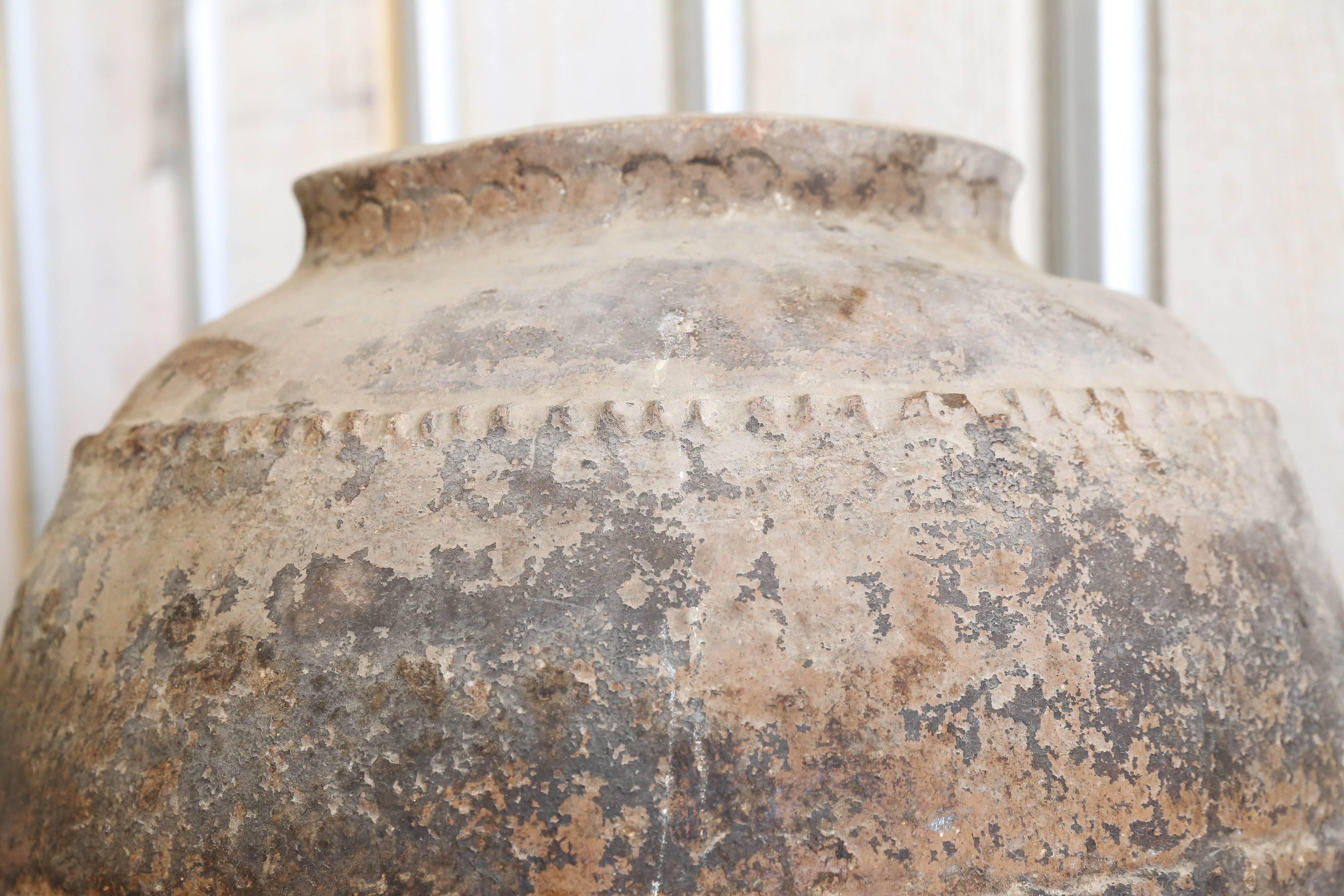 Early Spanish olive jar with wonderful age and patina.