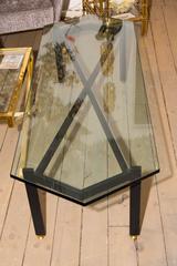 Iron "Infinity" Base Coffee Table with Brass Detail and Pointed Glass Top