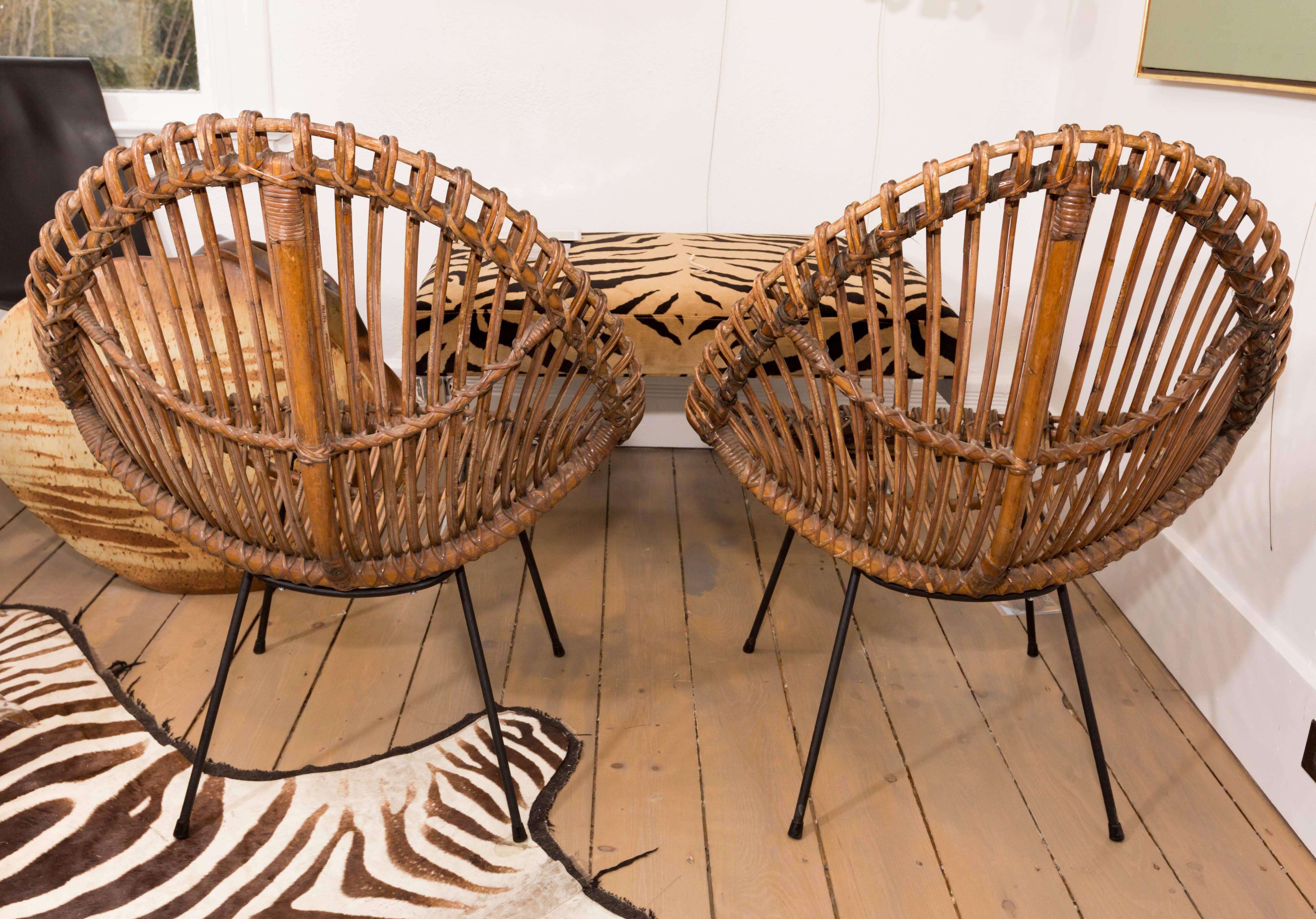 Italian Pair of Bamboo Chairs  For Sale