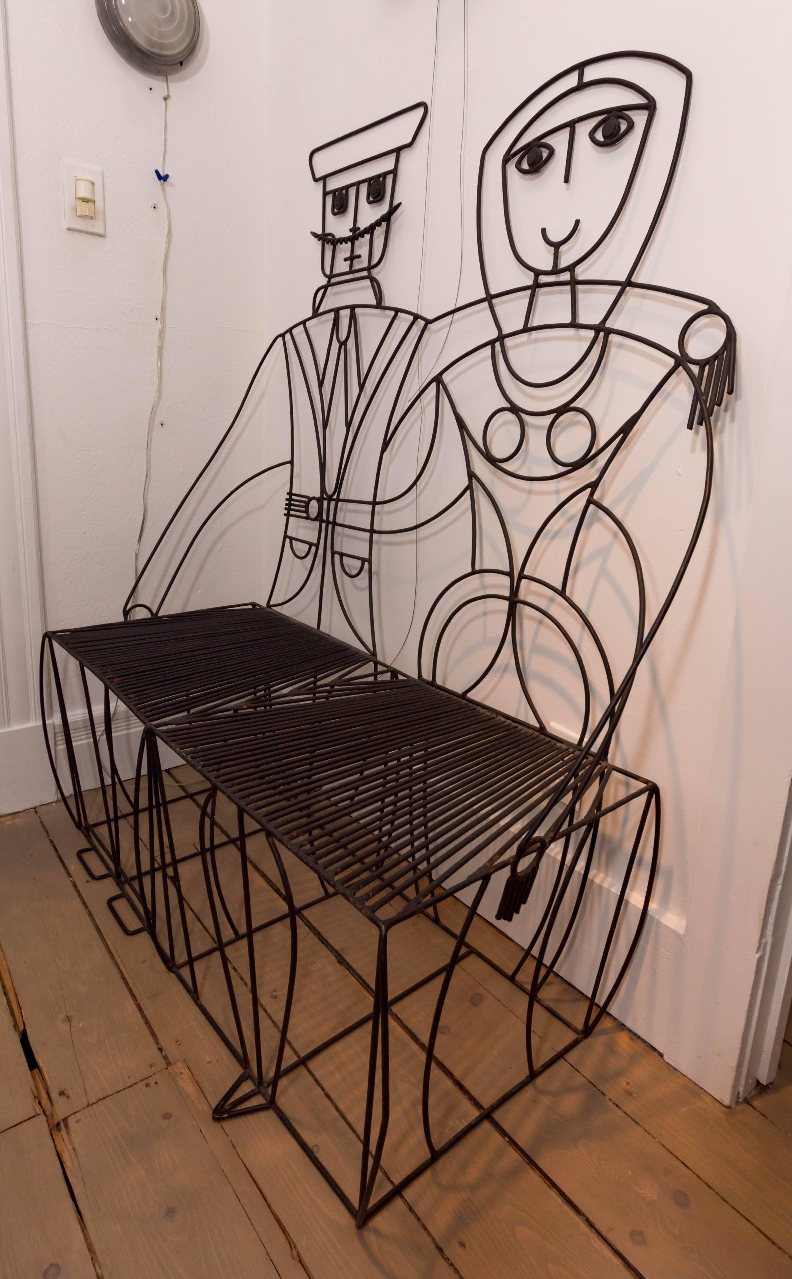 Mid-Century Modern Sculptural Wire Settee by John Risley