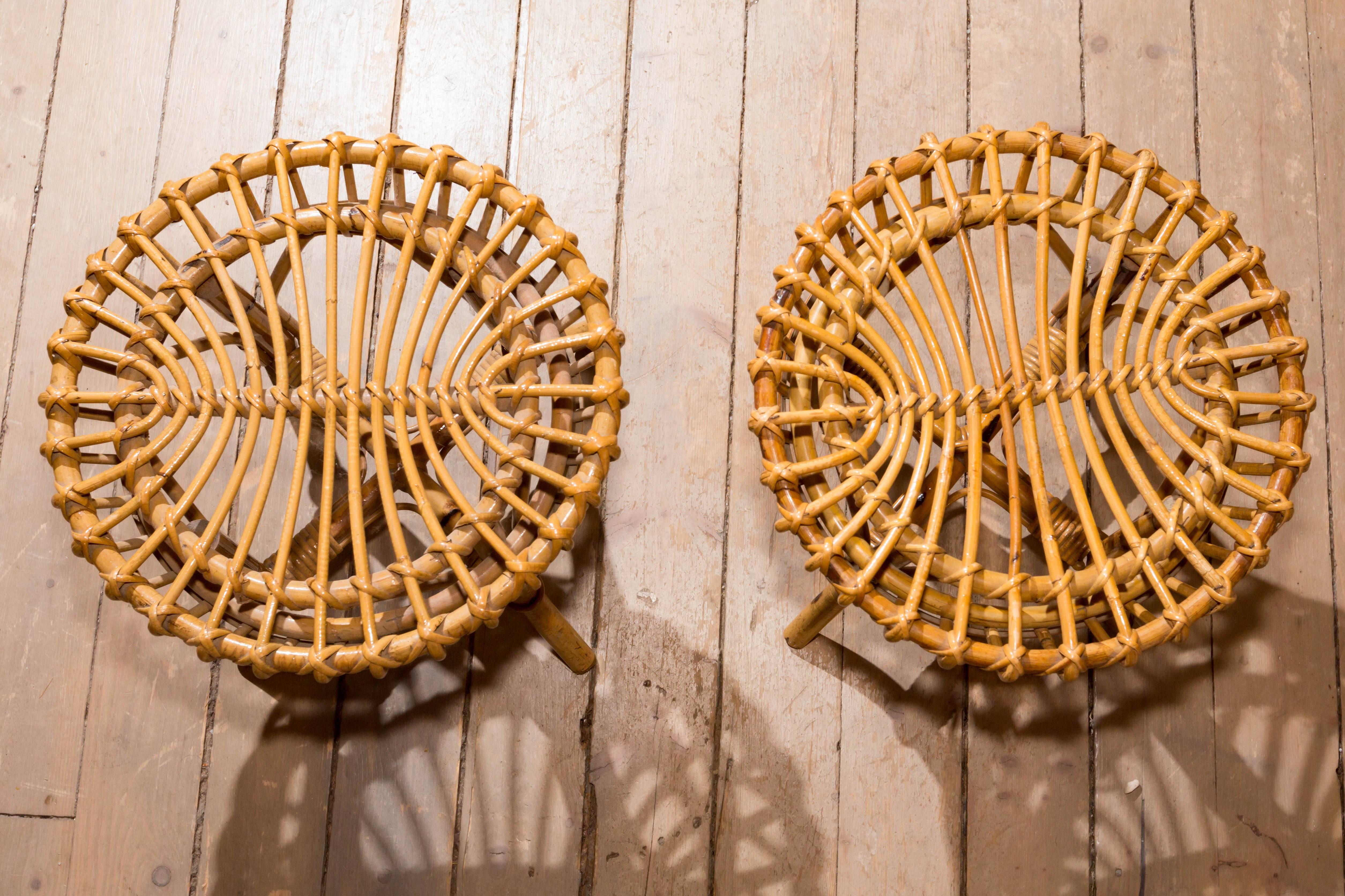 Pair of vintage bamboo stools.