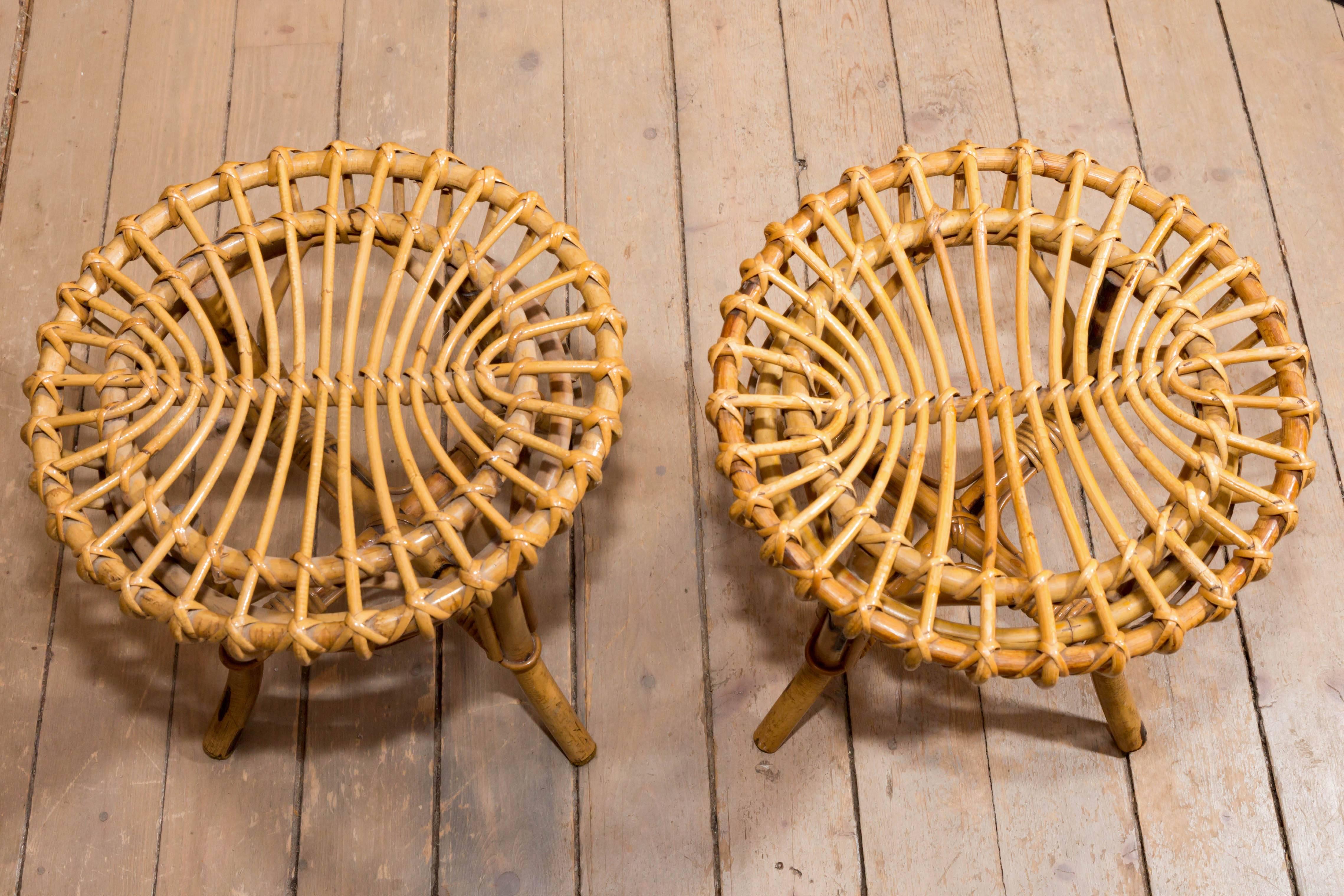 20th Century Pair of Vintage Bamboo Stools