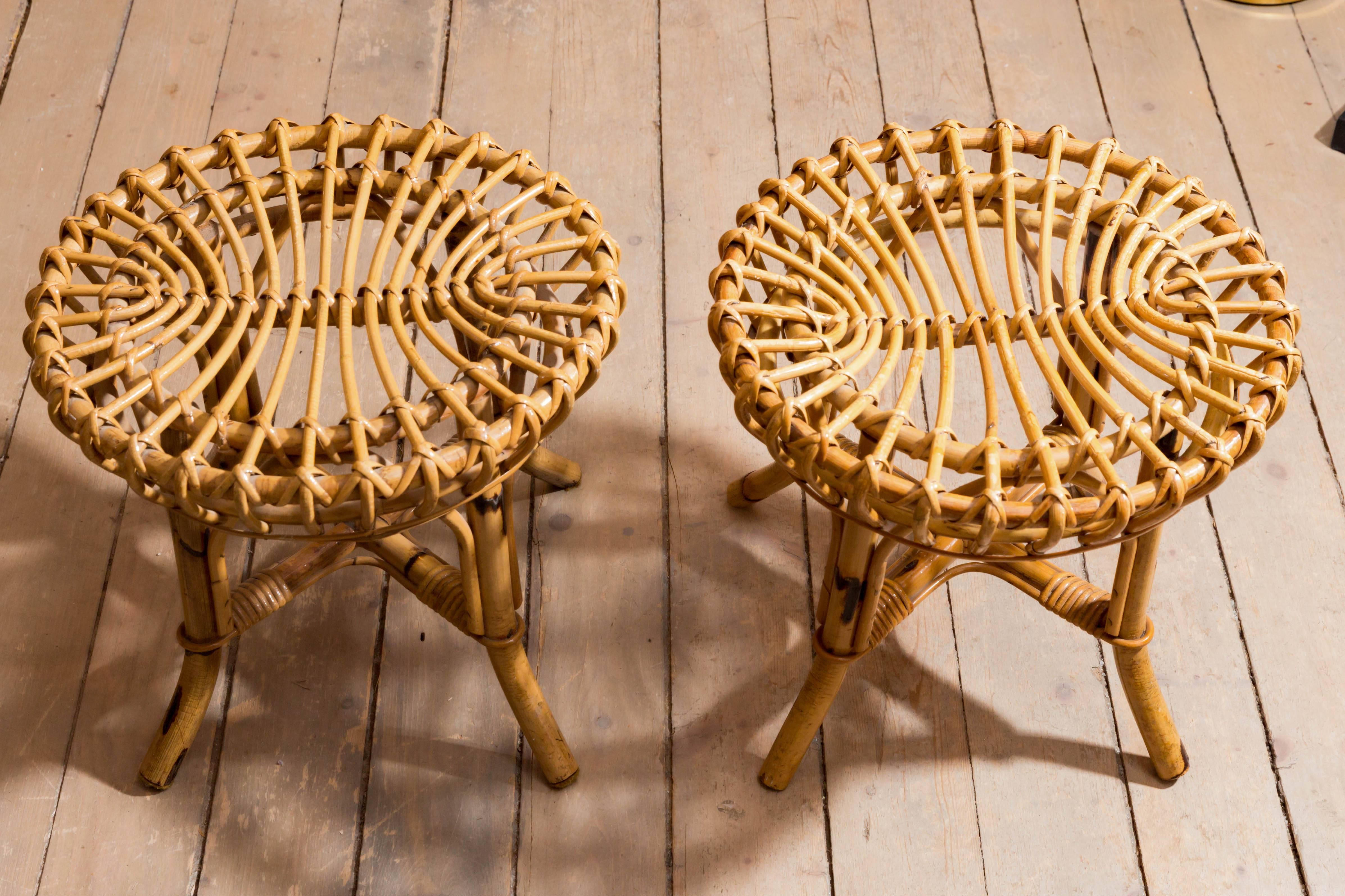 Pair of Vintage Bamboo Stools 1