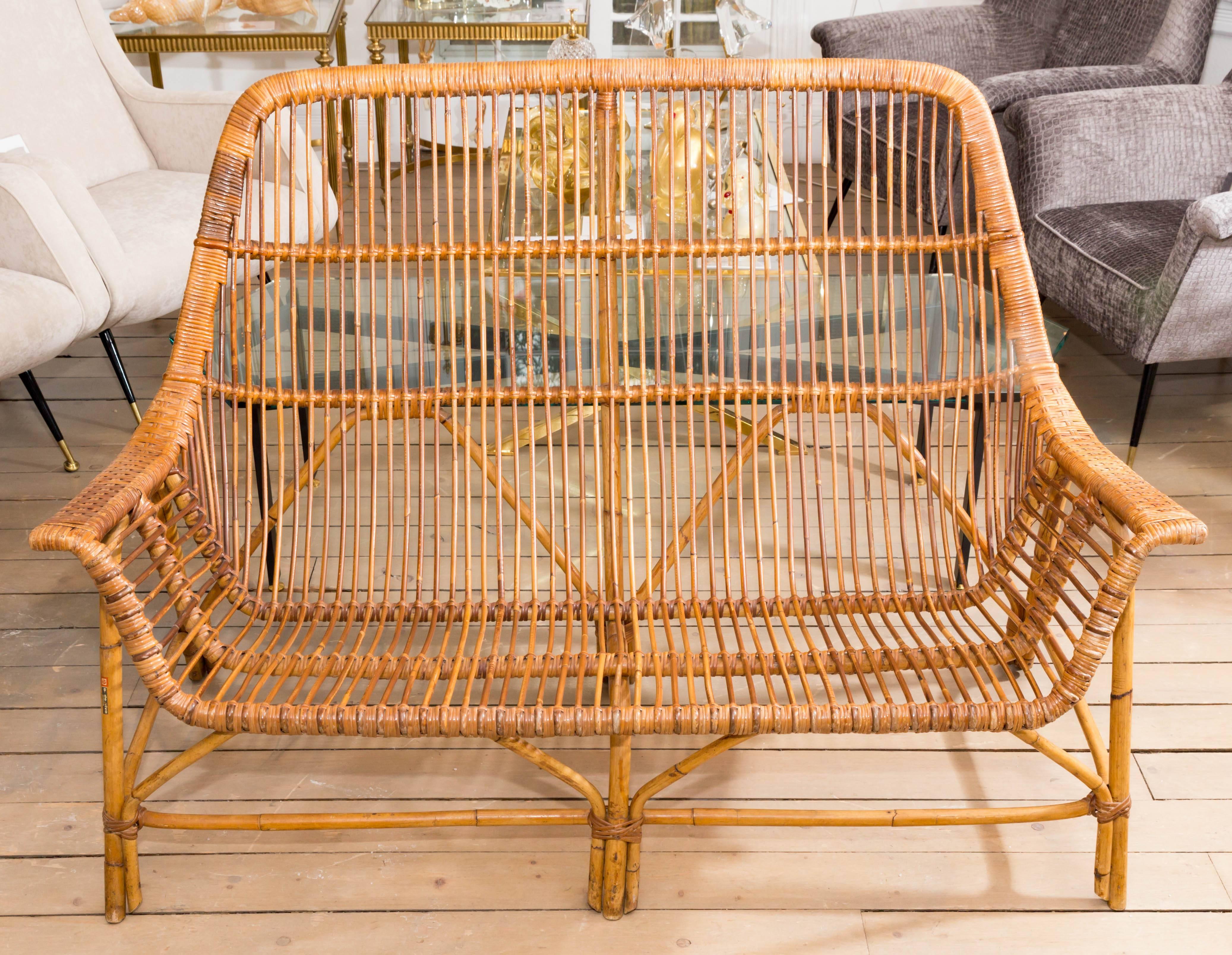 20th Century Rattan Arm Bench For Sale