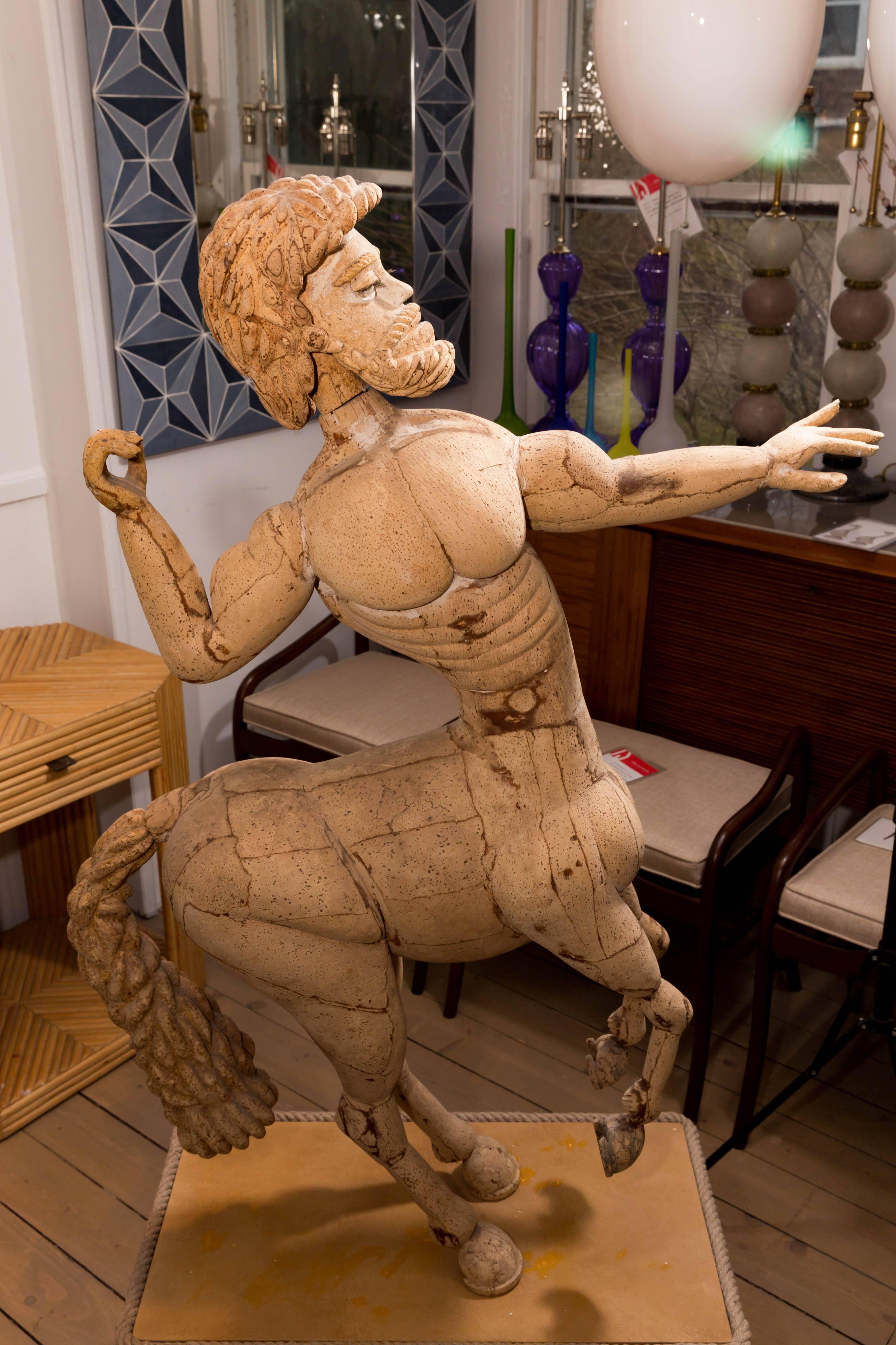 Other Centaur Sculpture of Cork and Nails on Pedestal by Janine Janet