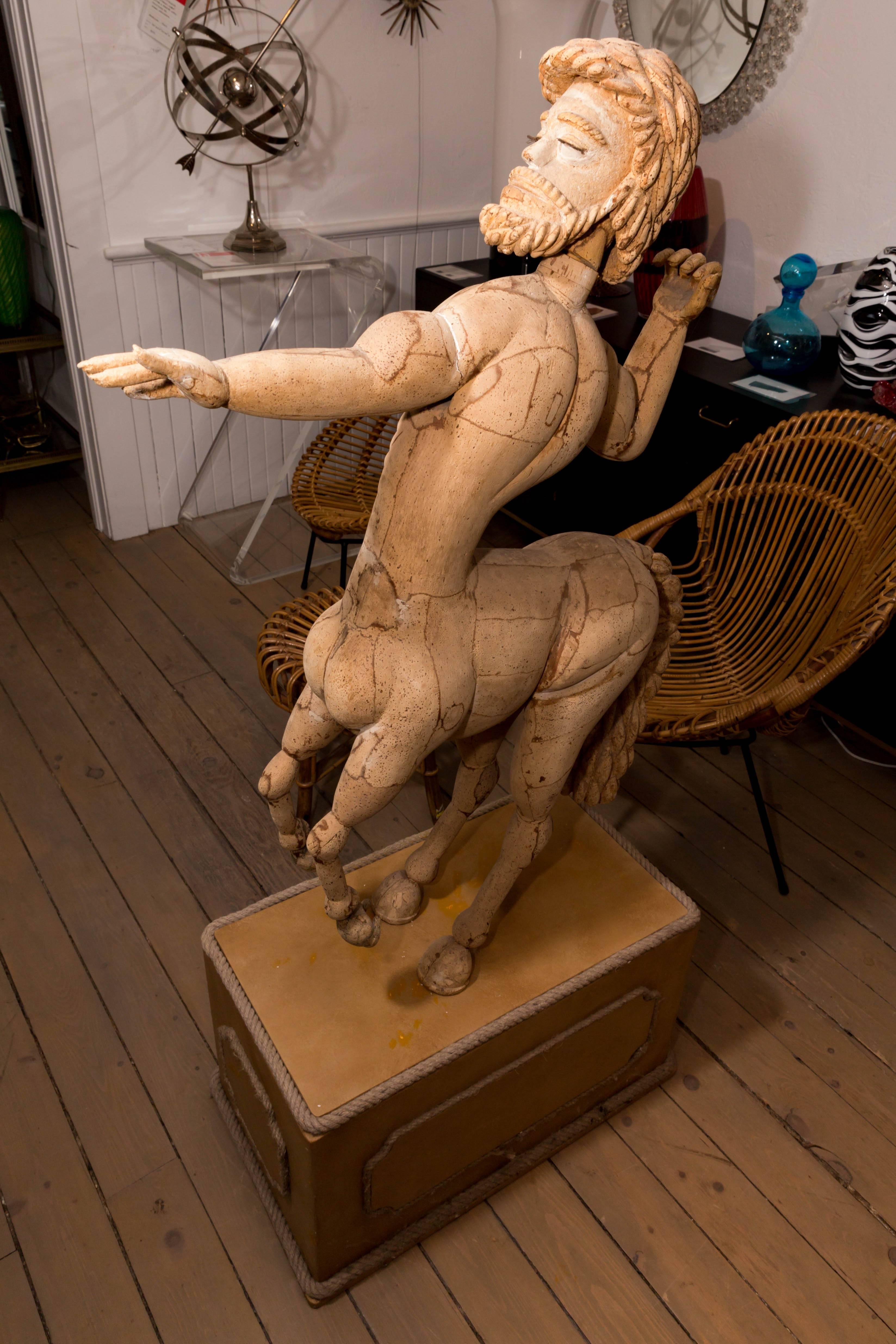 Centaur Sculpture of Cork and Nails on Pedestal by Janine Janet In Excellent Condition In Bridgehampton, NY