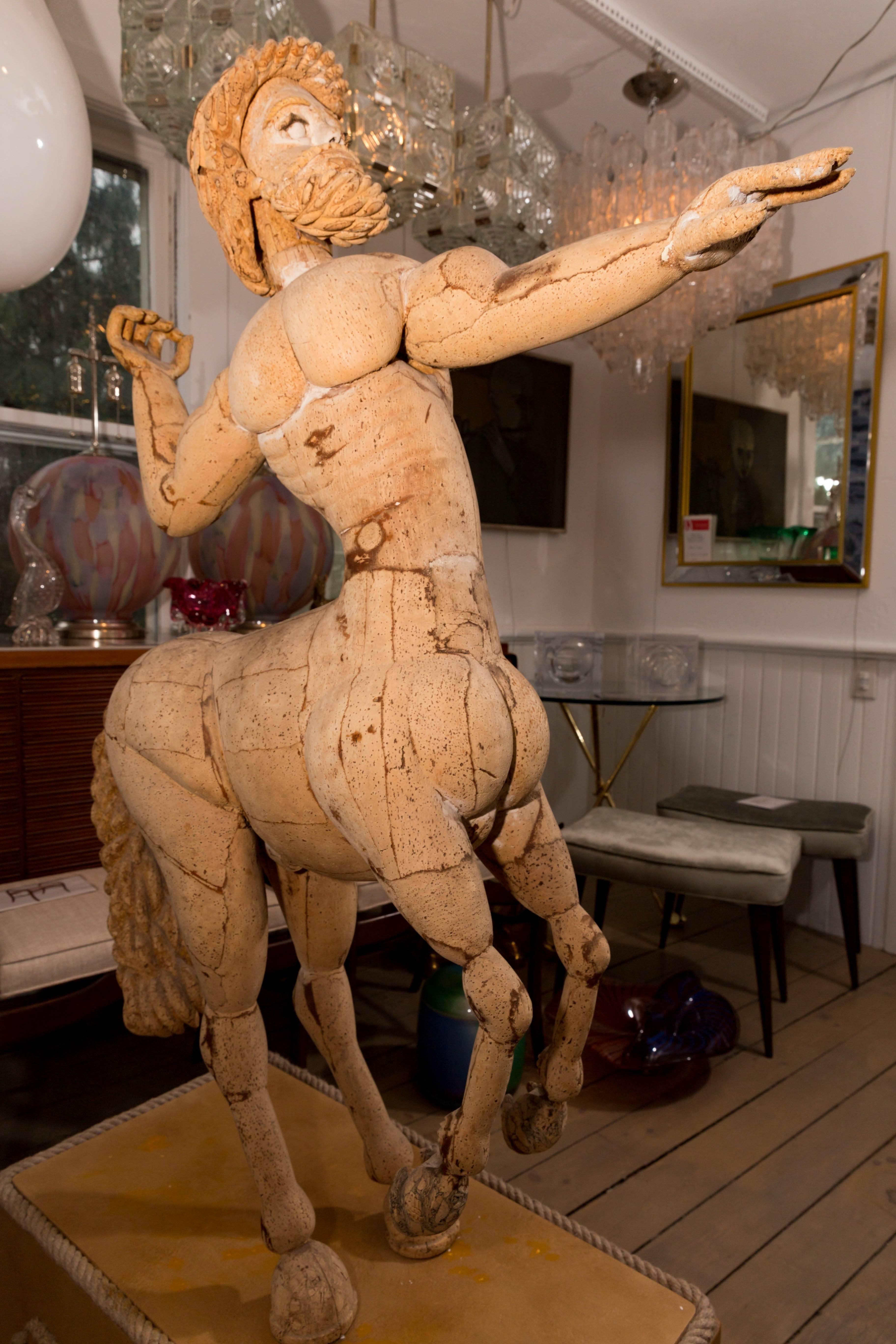 Centaur Sculpture of Cork and Nails on Pedestal by Janine Janet 1