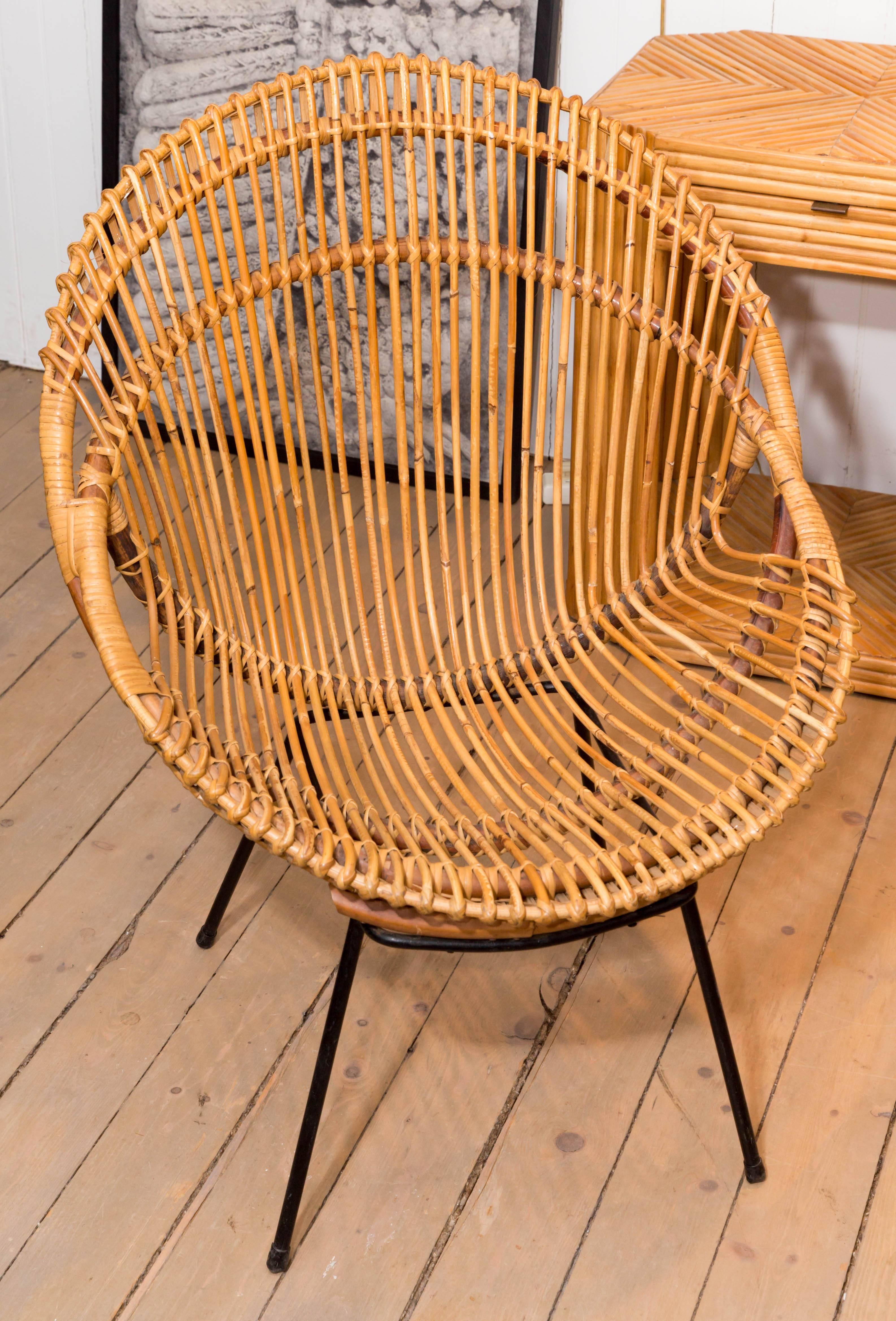 Pair of metal base bamboo chairs.