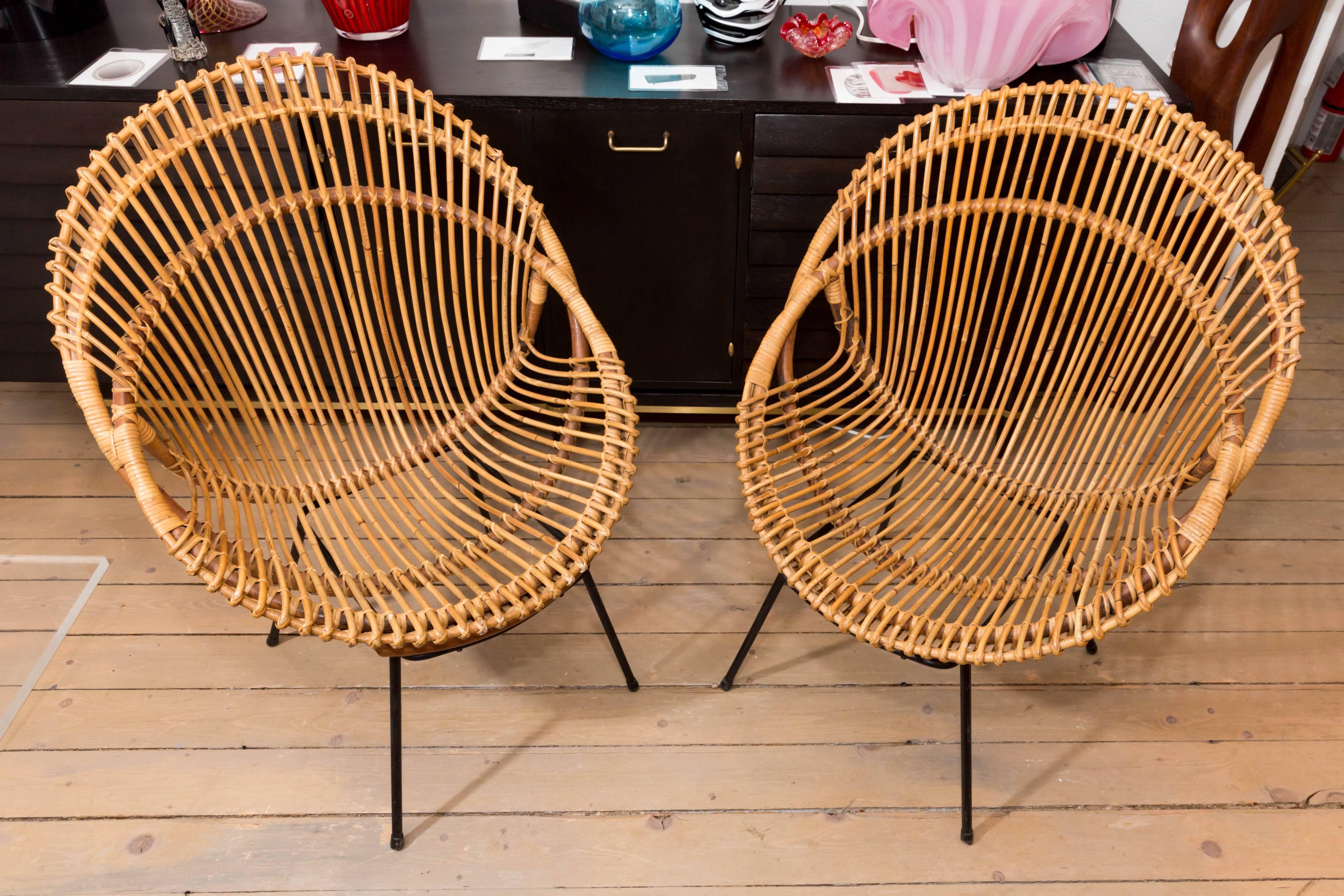 20th Century Pair of Metal Base Bamboo Chairs