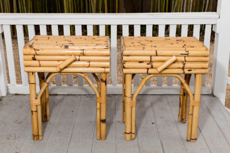 Pair of Bamboo Single Drawer Side Tables at 1stDibs