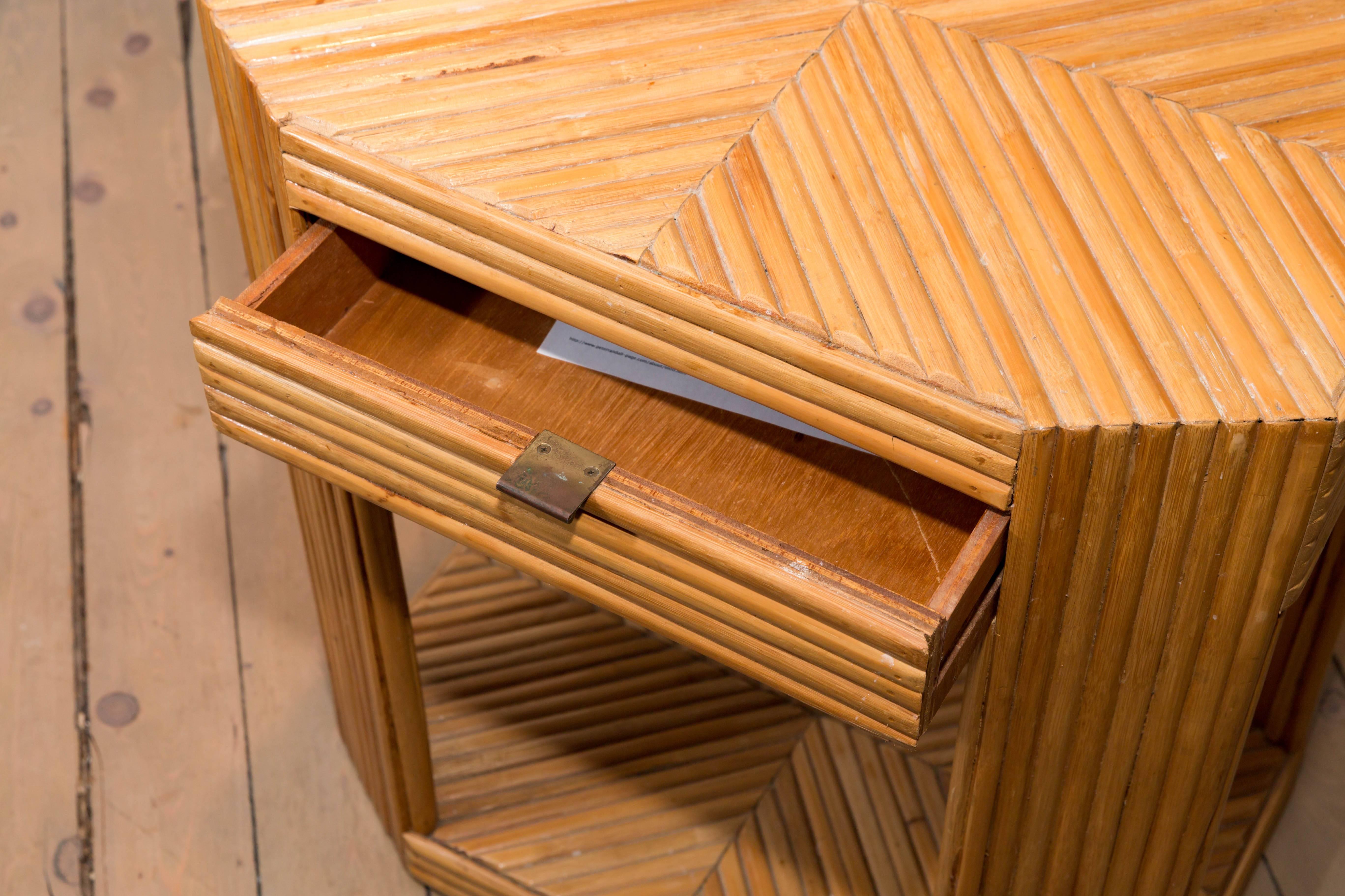 Pair of Bamboo Single Drawer with Brass Detail Side Tables 1