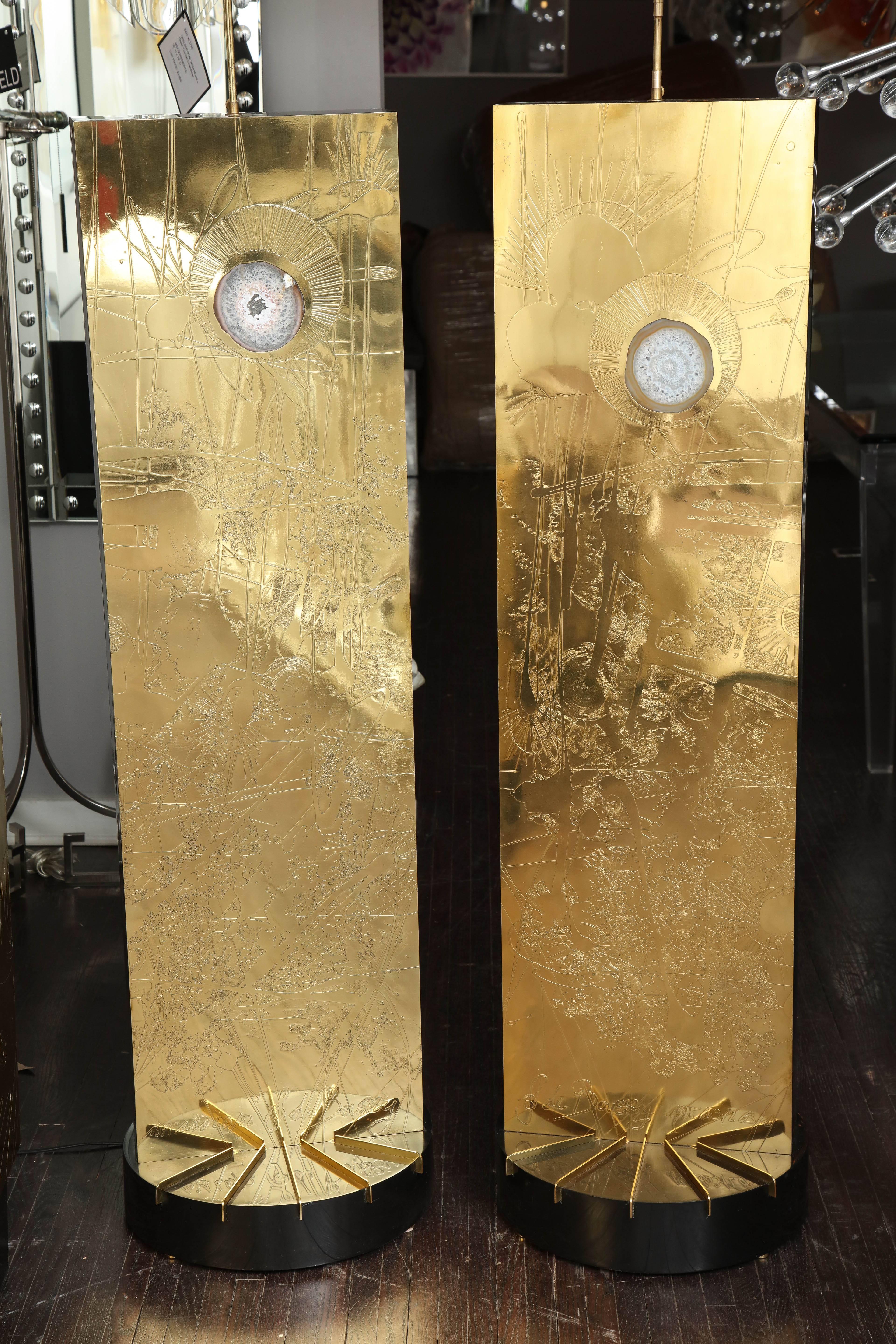 Pair of brass lamps designed by Felix de Boussy for Studio Belgali, signed and dated 1975