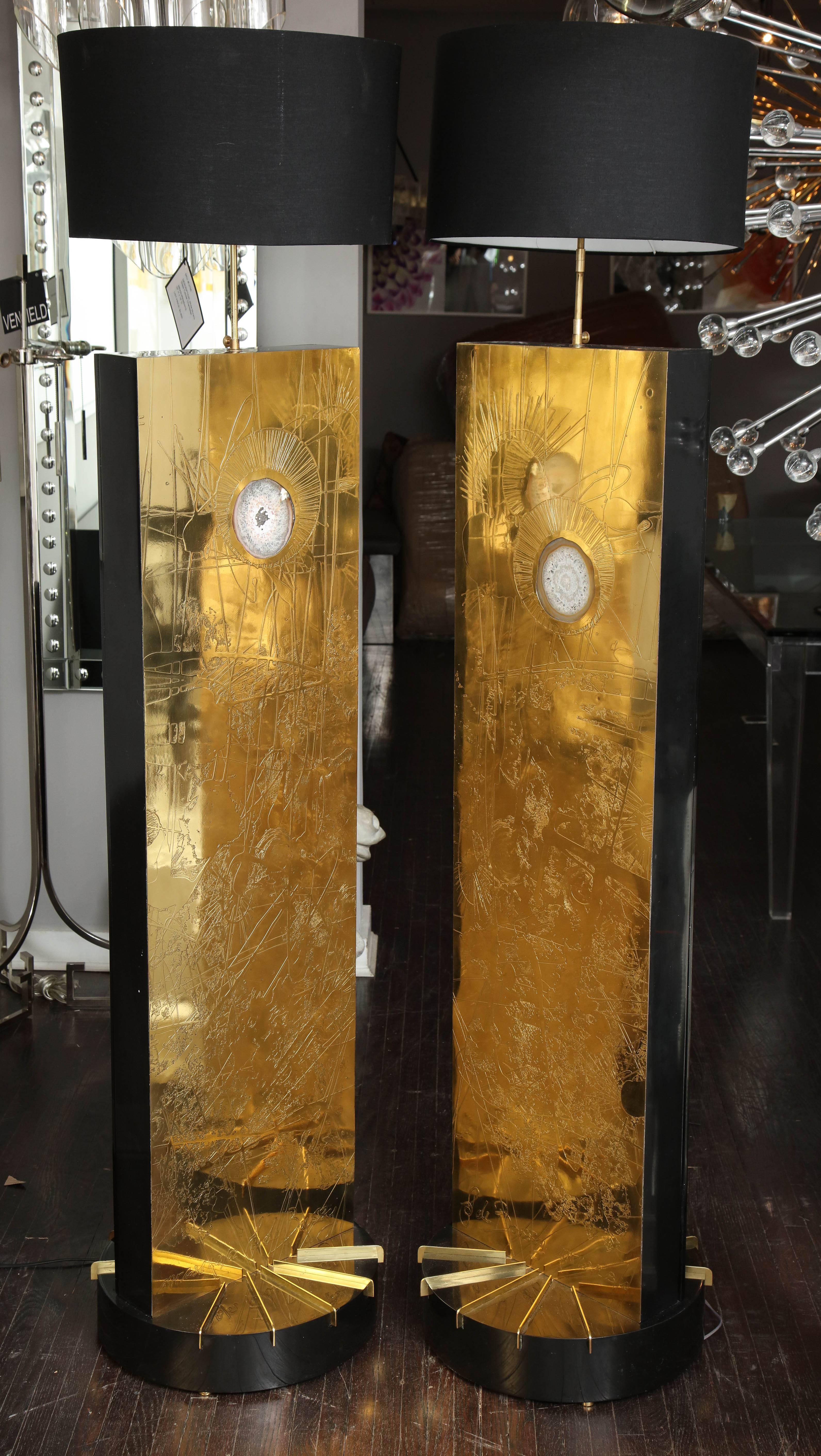 Monumental Pair of Brass Floor Lamps, Belgium 1