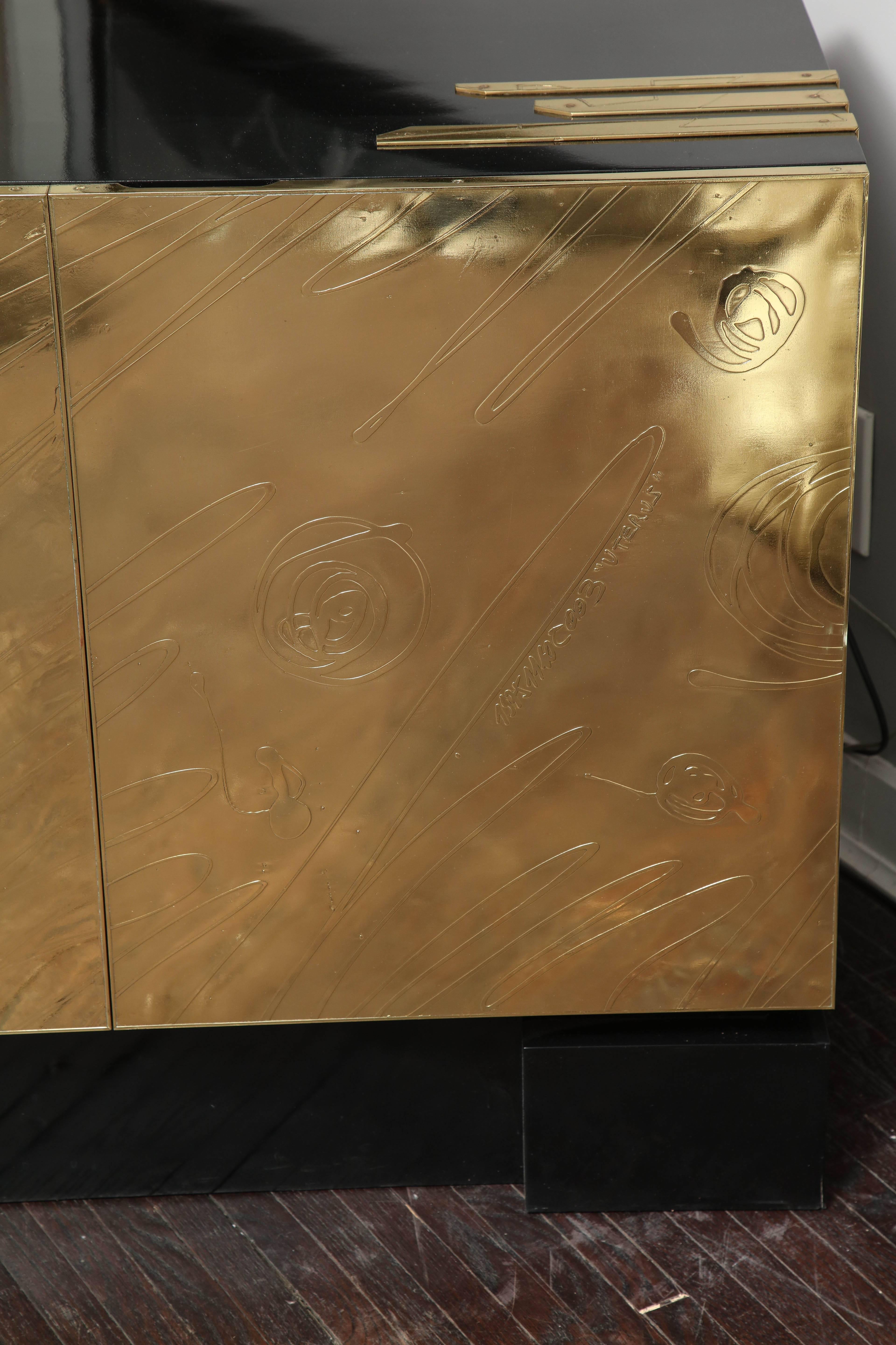Belgium Etched Brass Credenza In Excellent Condition In New York, NY