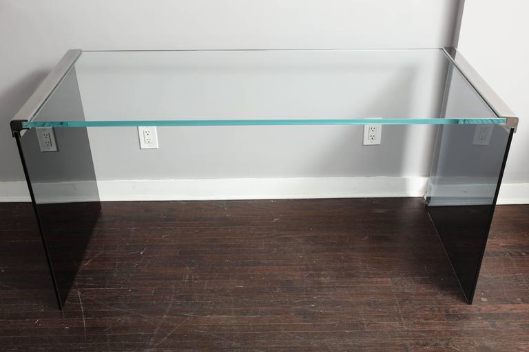 Vintage Waterfall Desk in Chrome with Smoke and Clear Glass at 1stDibs