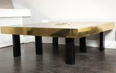 Vintage Etched Brass and Agate Cocktail Table, Signed Atom'58
