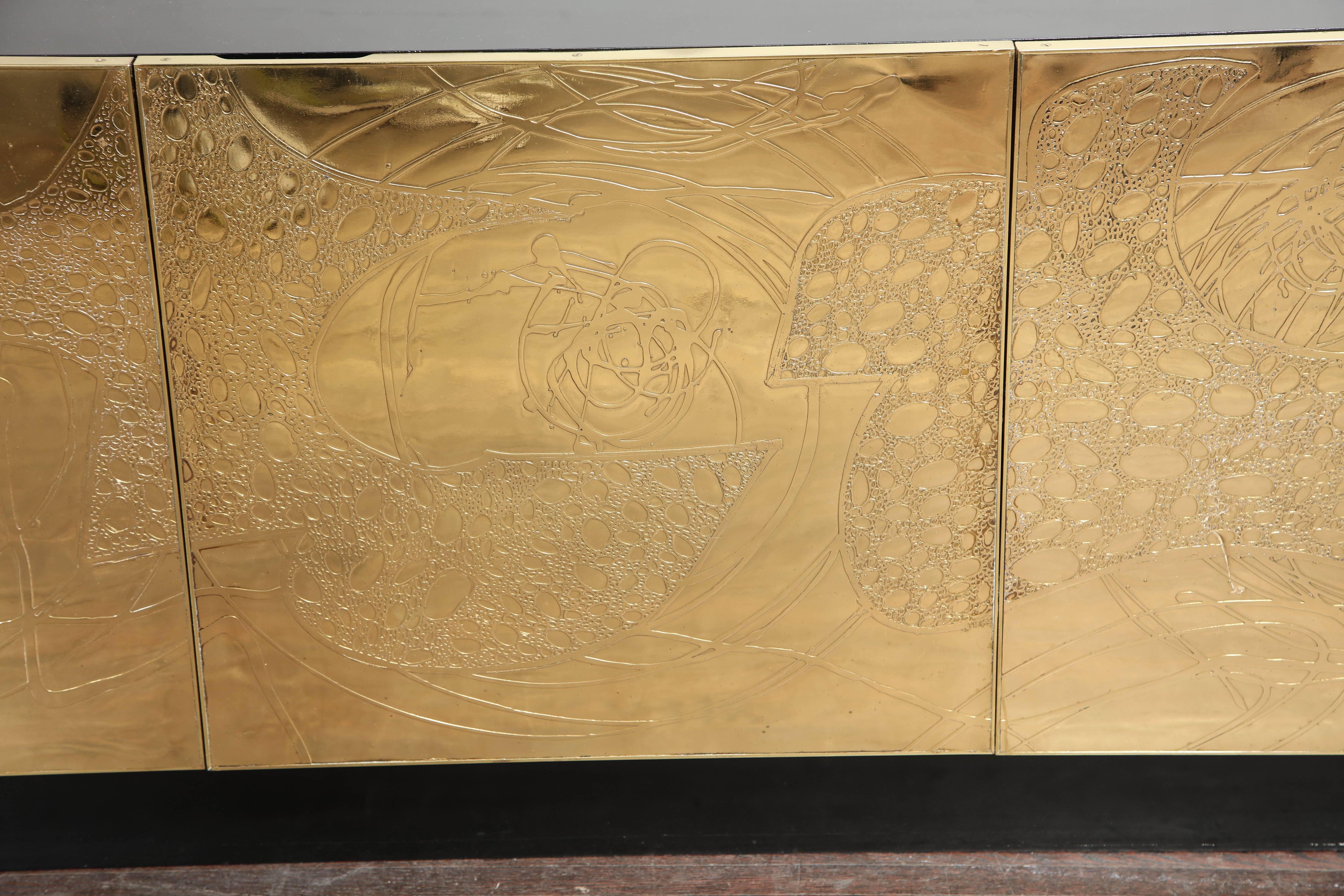 Monumental Belgian Side Board with Etched Brass Doors 1
