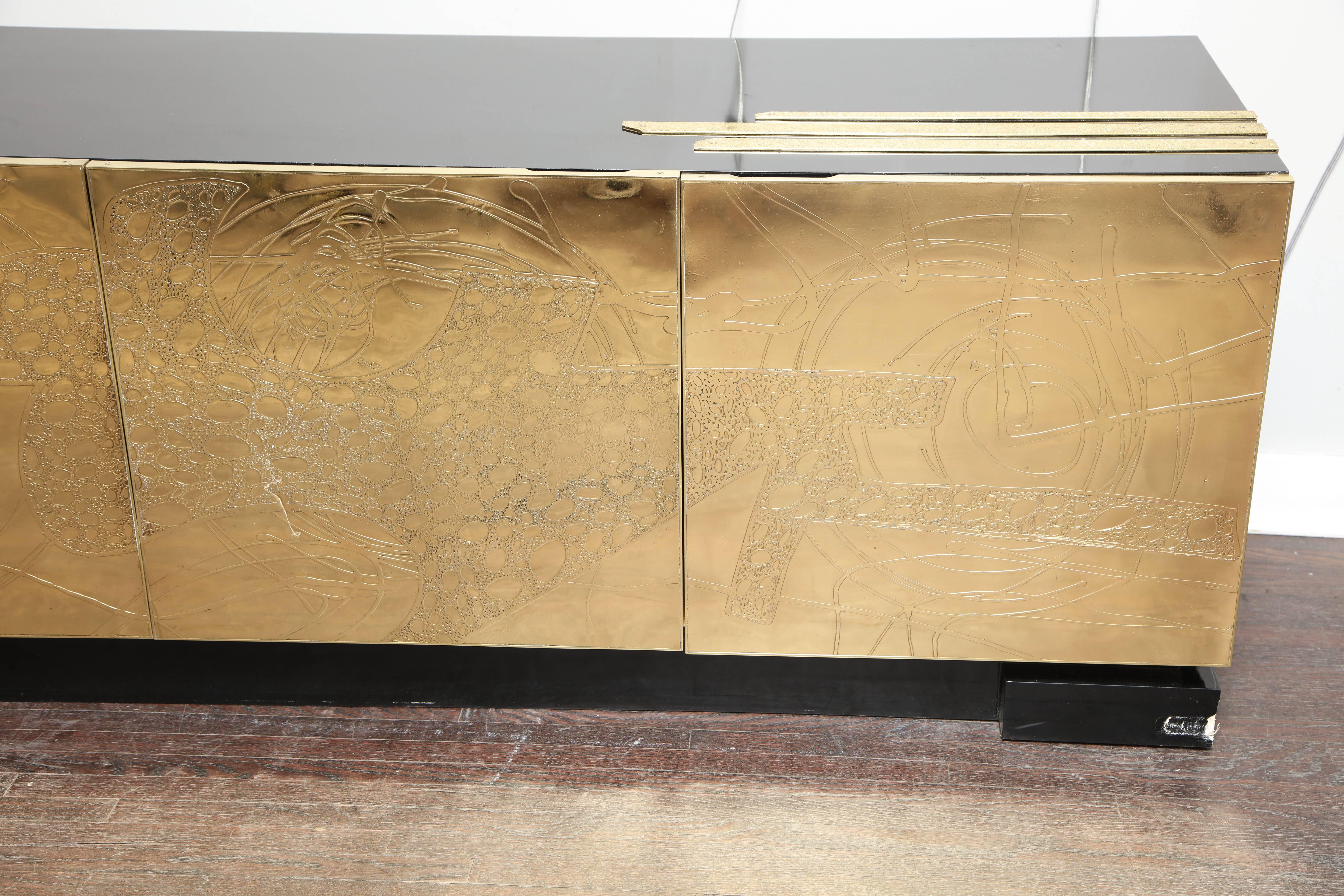 Monumental Belgian Side Board with Etched Brass Doors 2