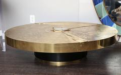 Signed LRart, Belgium Etched Brass Cocktail Table with Agate