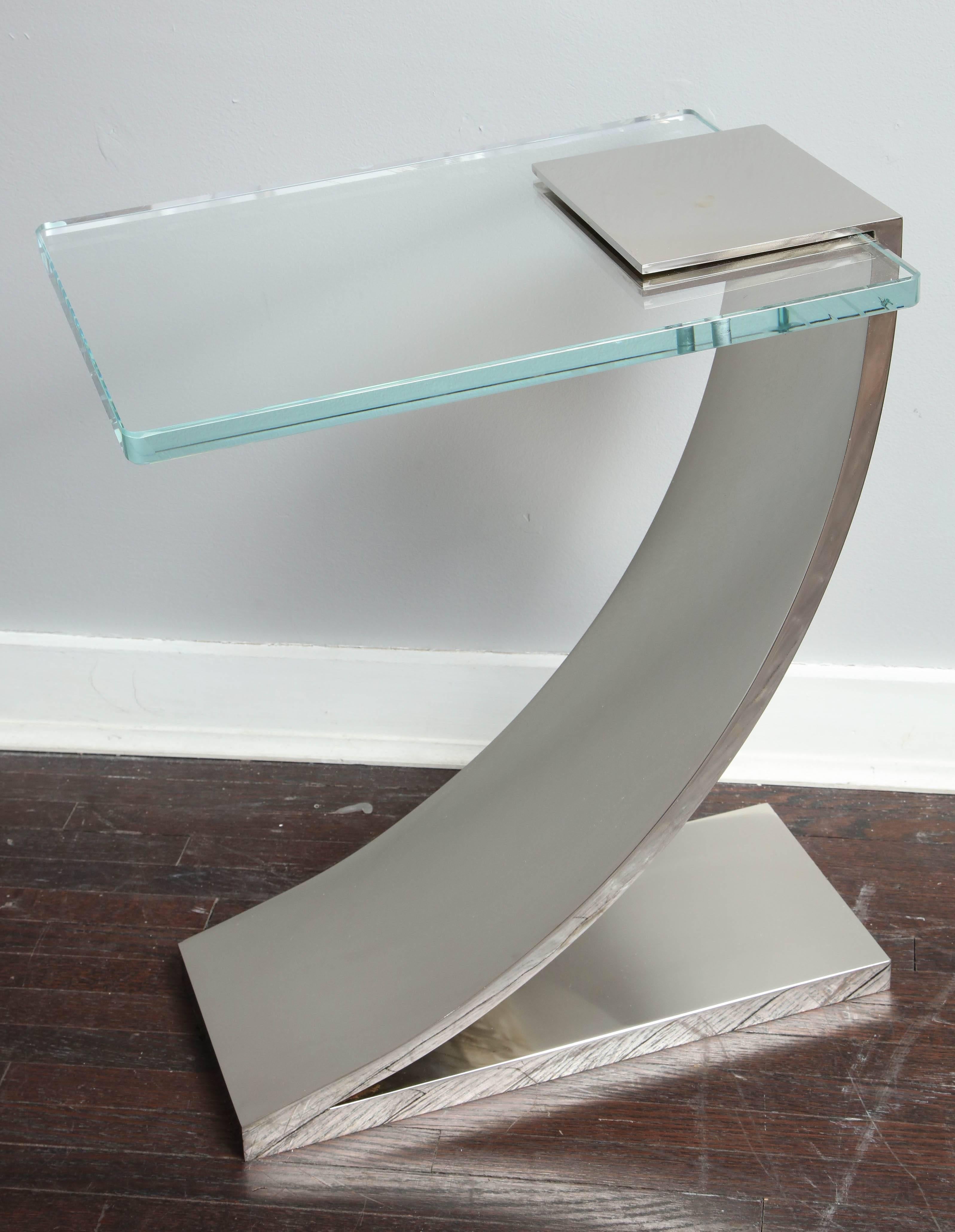Custom nickel plated Z side table. Customization is available in different sizes and glass tops.