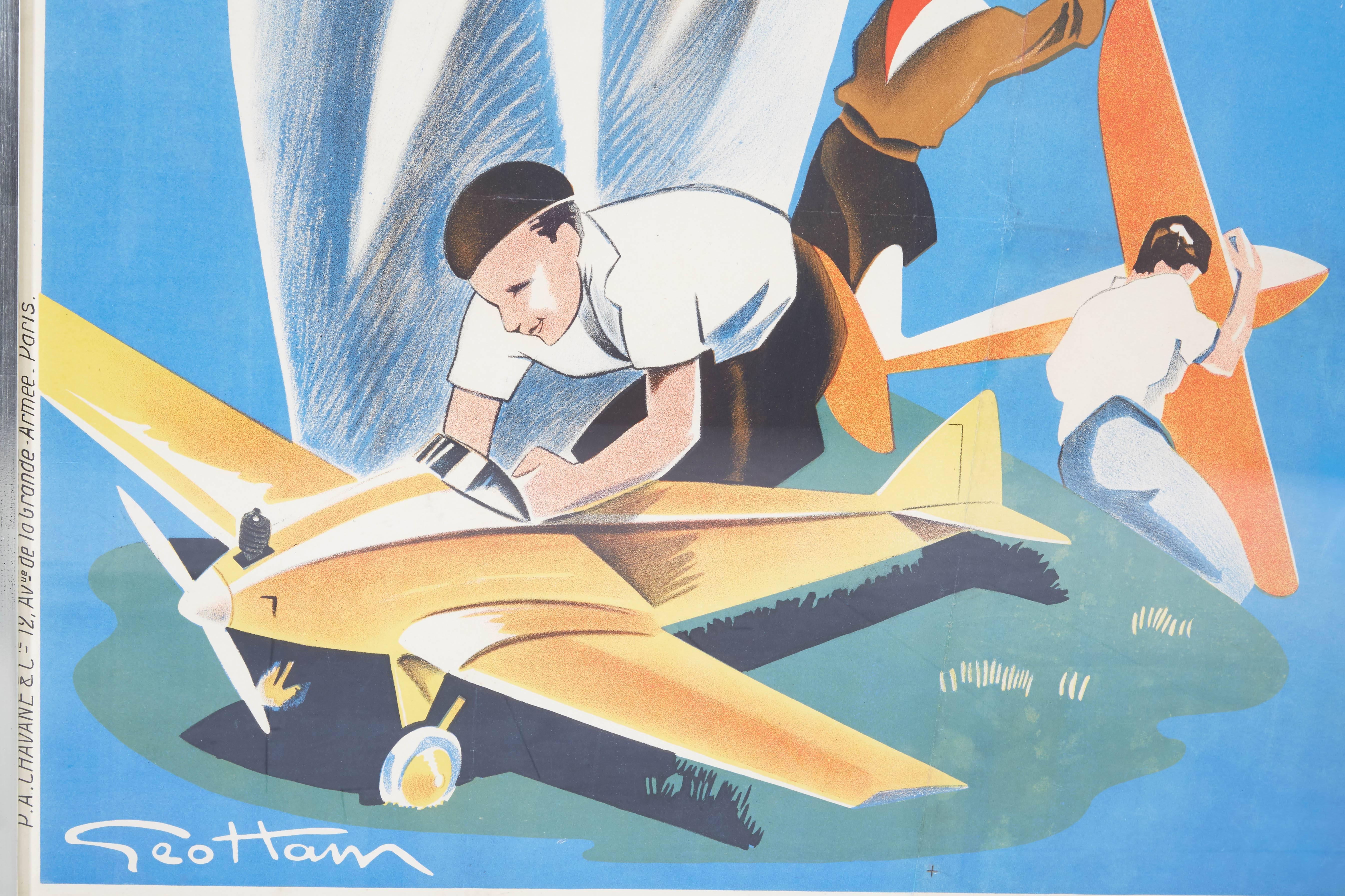 French Aviation Populaire Poster by Geo Ham, 1930s For Sale
