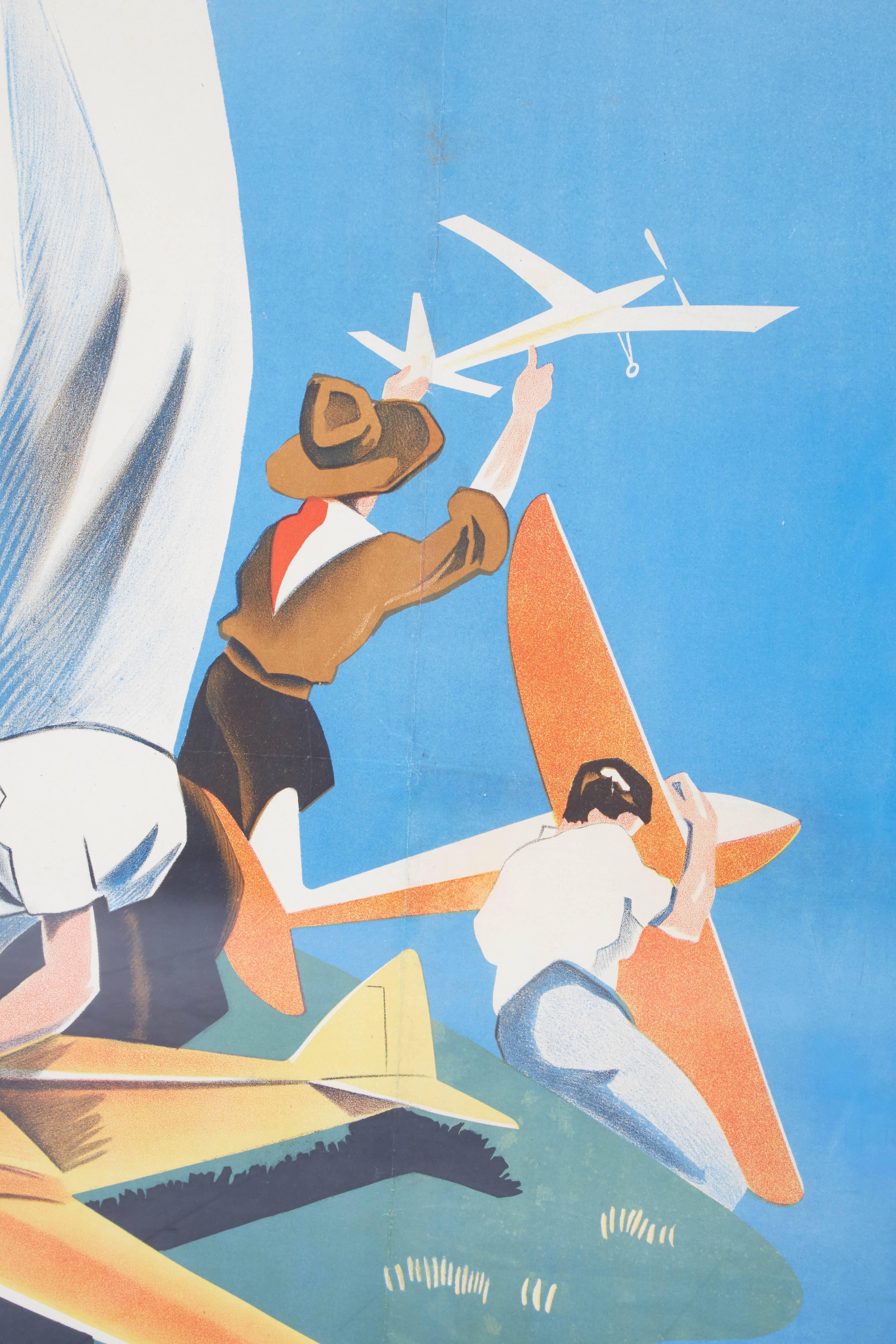 Aviation Populaire Poster by Geo Ham, 1930s In Good Condition For Sale In New York, NY