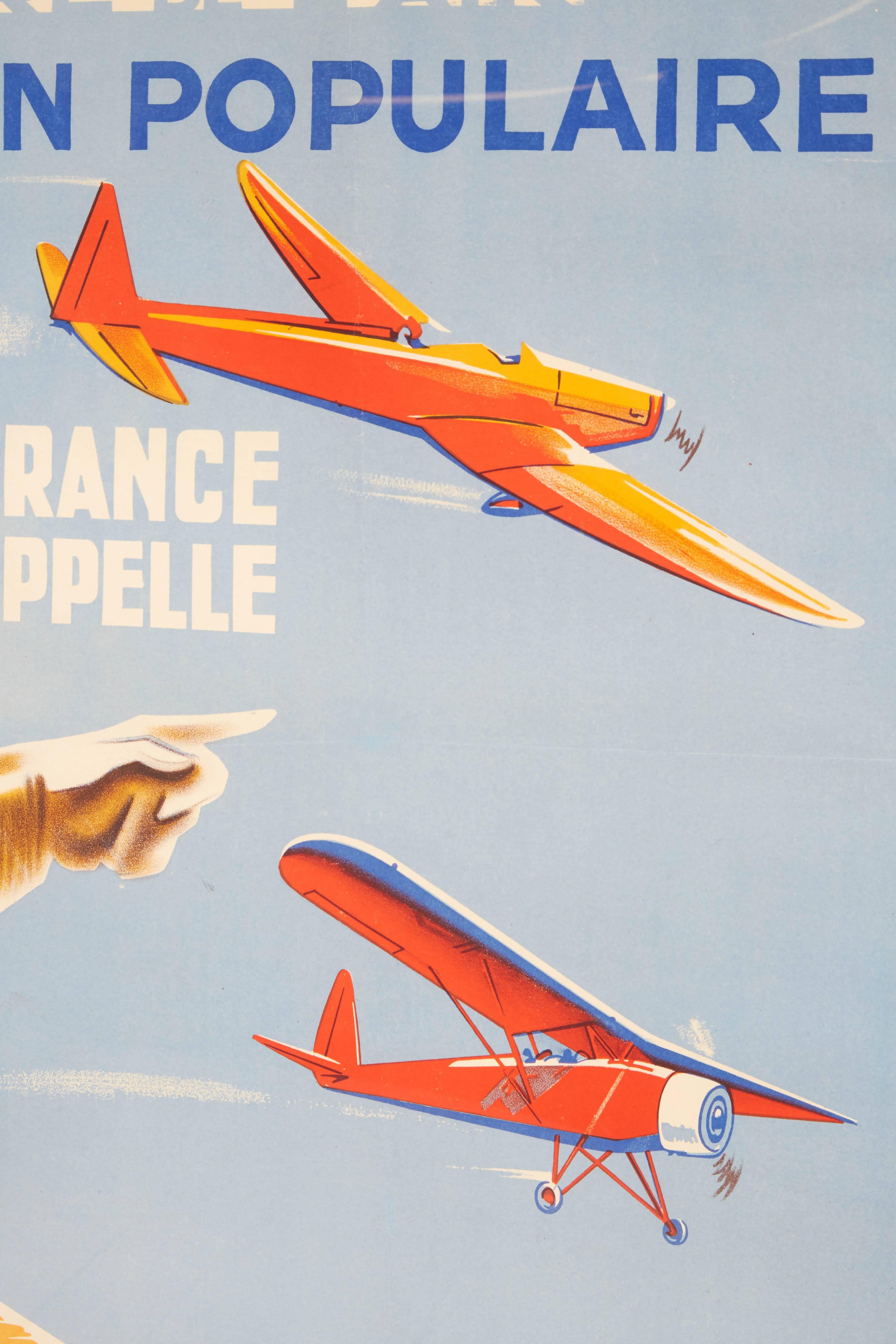 Mid-20th Century Aviation Populaire Poster by Geo Ham, 1930s For Sale