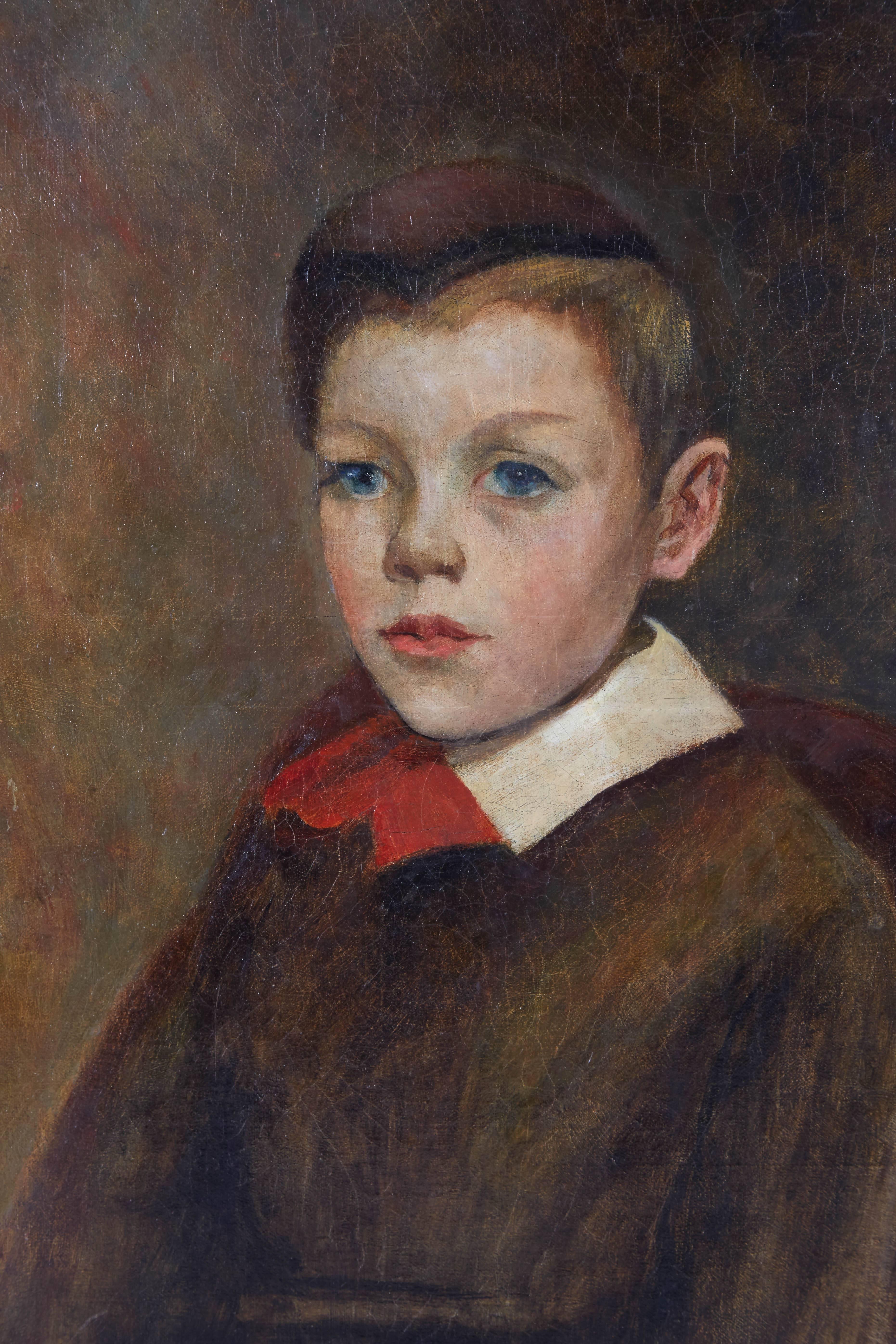 Oil on Canvas Portrait of a Boy In Good Condition For Sale In New York, NY