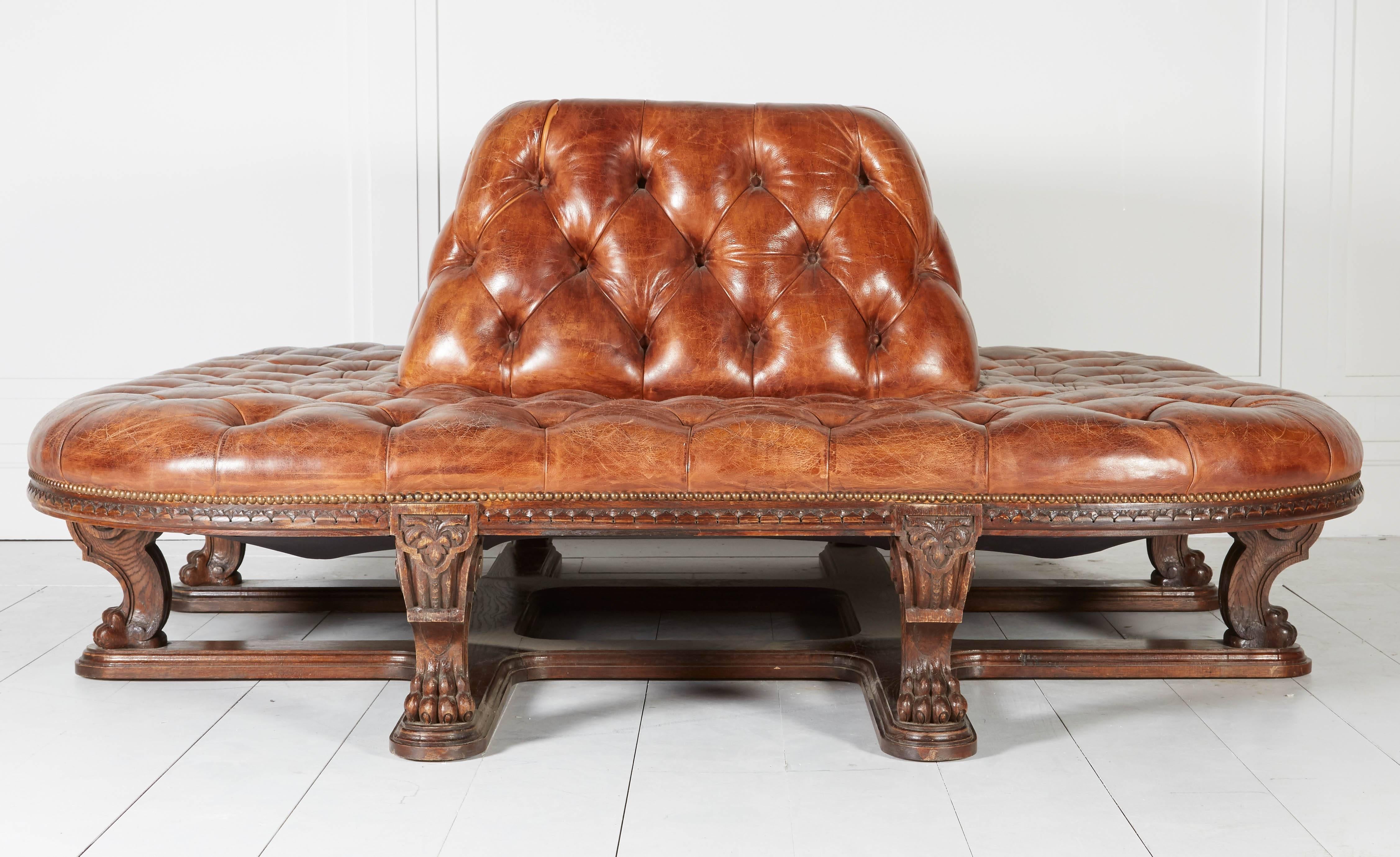 One of a Kind Tufted Leather Bench In Excellent Condition In New York, NY
