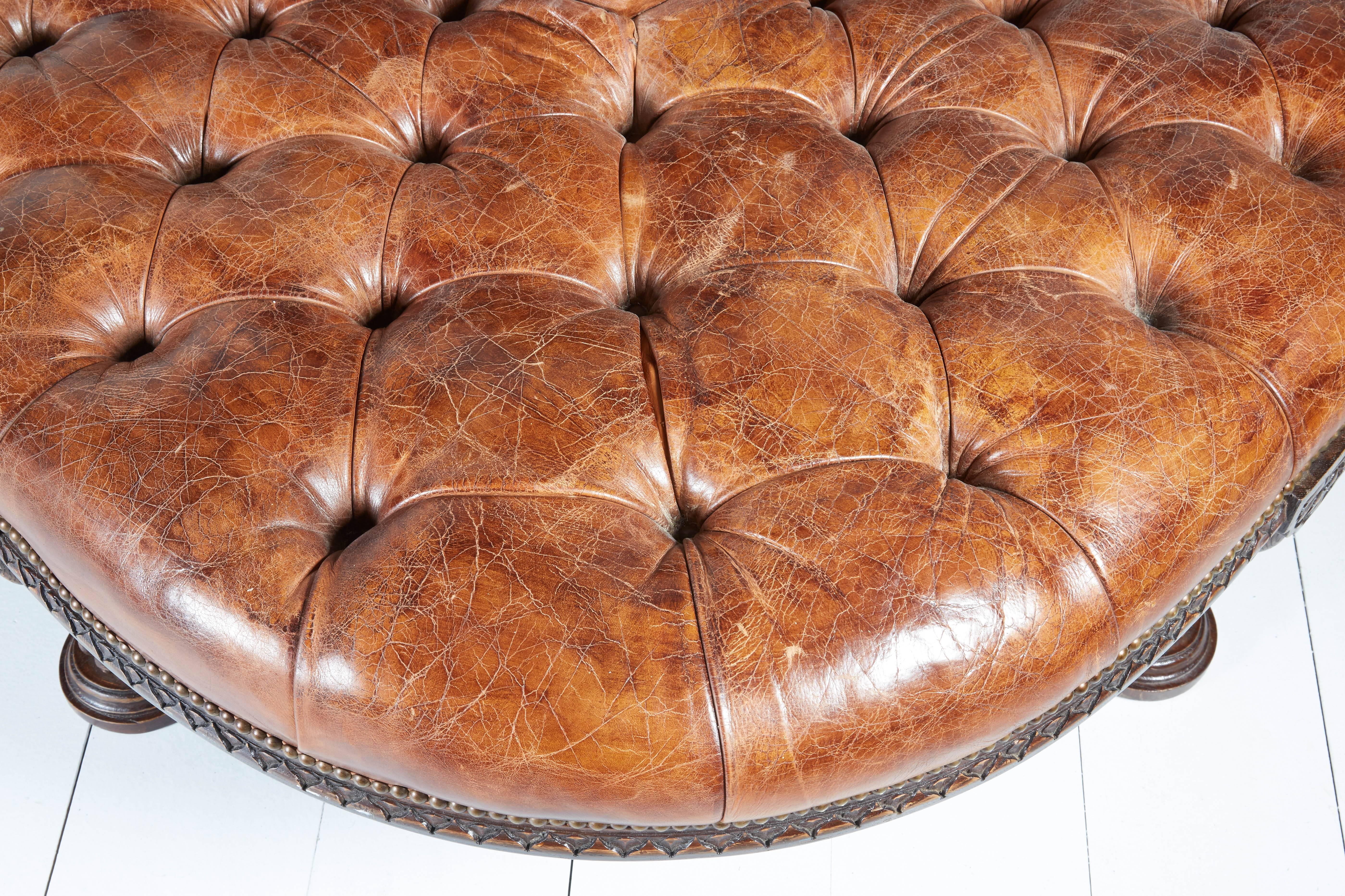One of a Kind Tufted Leather Bench 2
